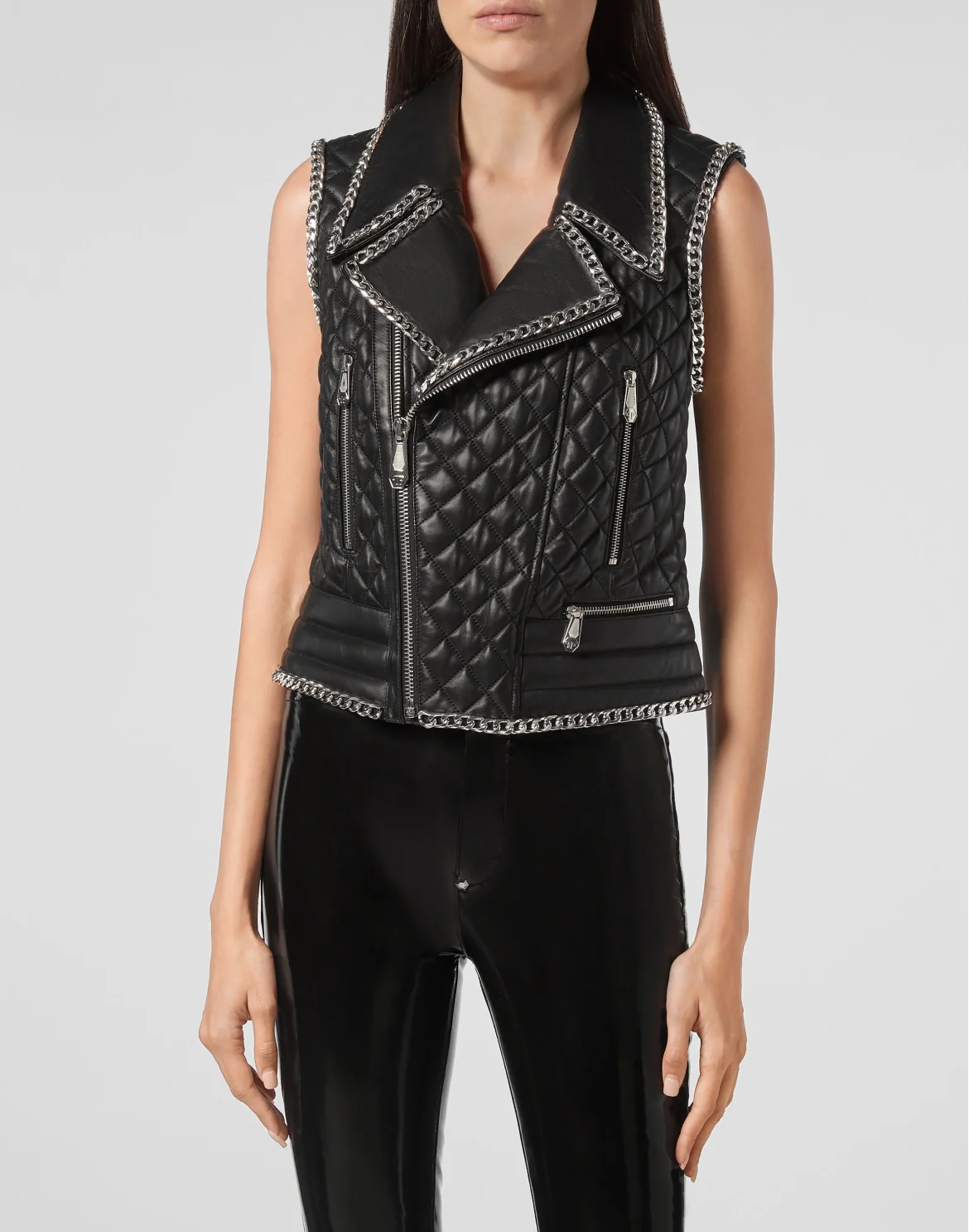 Leather Vest Short Chains, цвет: Черный
