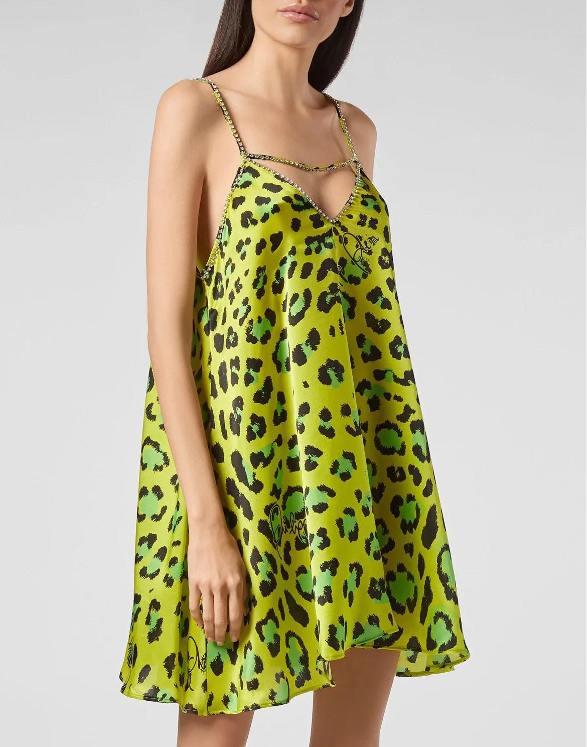 Satin Short Dress Leopard, цвет: Зеленый