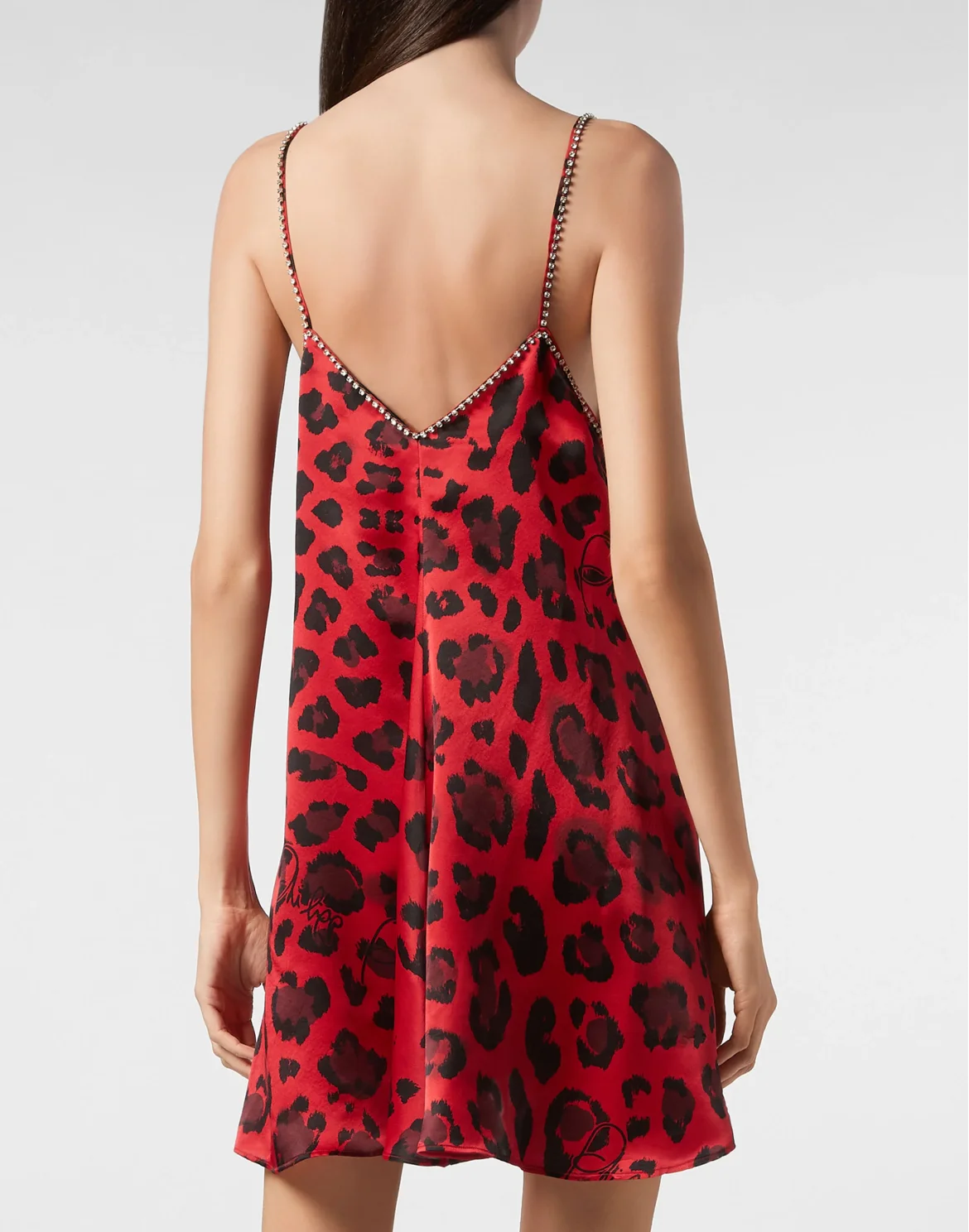 Satin Short Dress Leopard, цвет: Красный