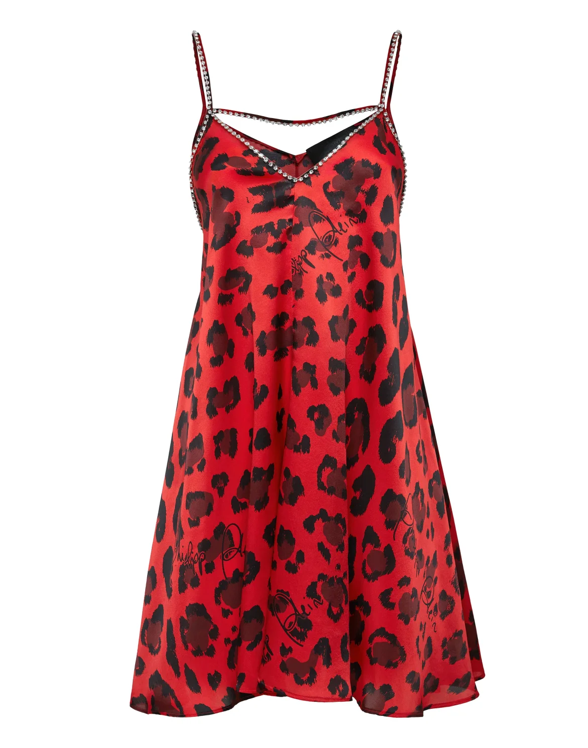 Satin Short Dress Leopard, цвет: Красный