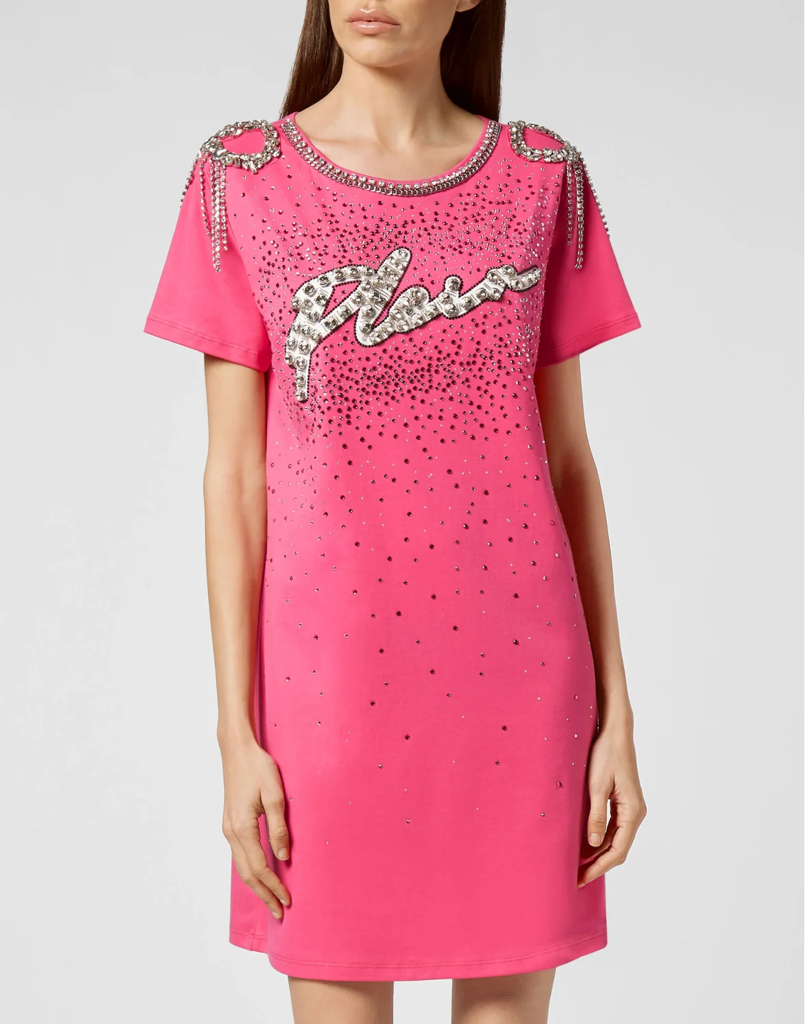  T-shirt Dress Crystal Fringe, цвет: Розовый