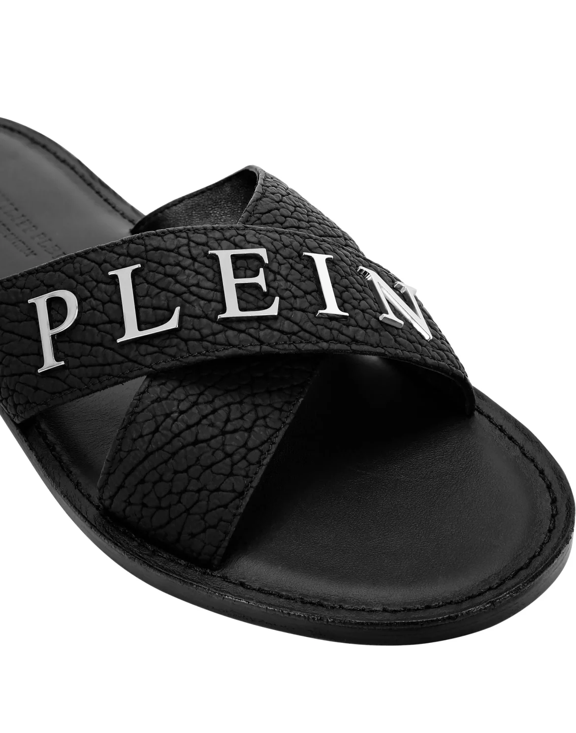 Leather Sandals Flat Iconic Plein, цвет: Черный