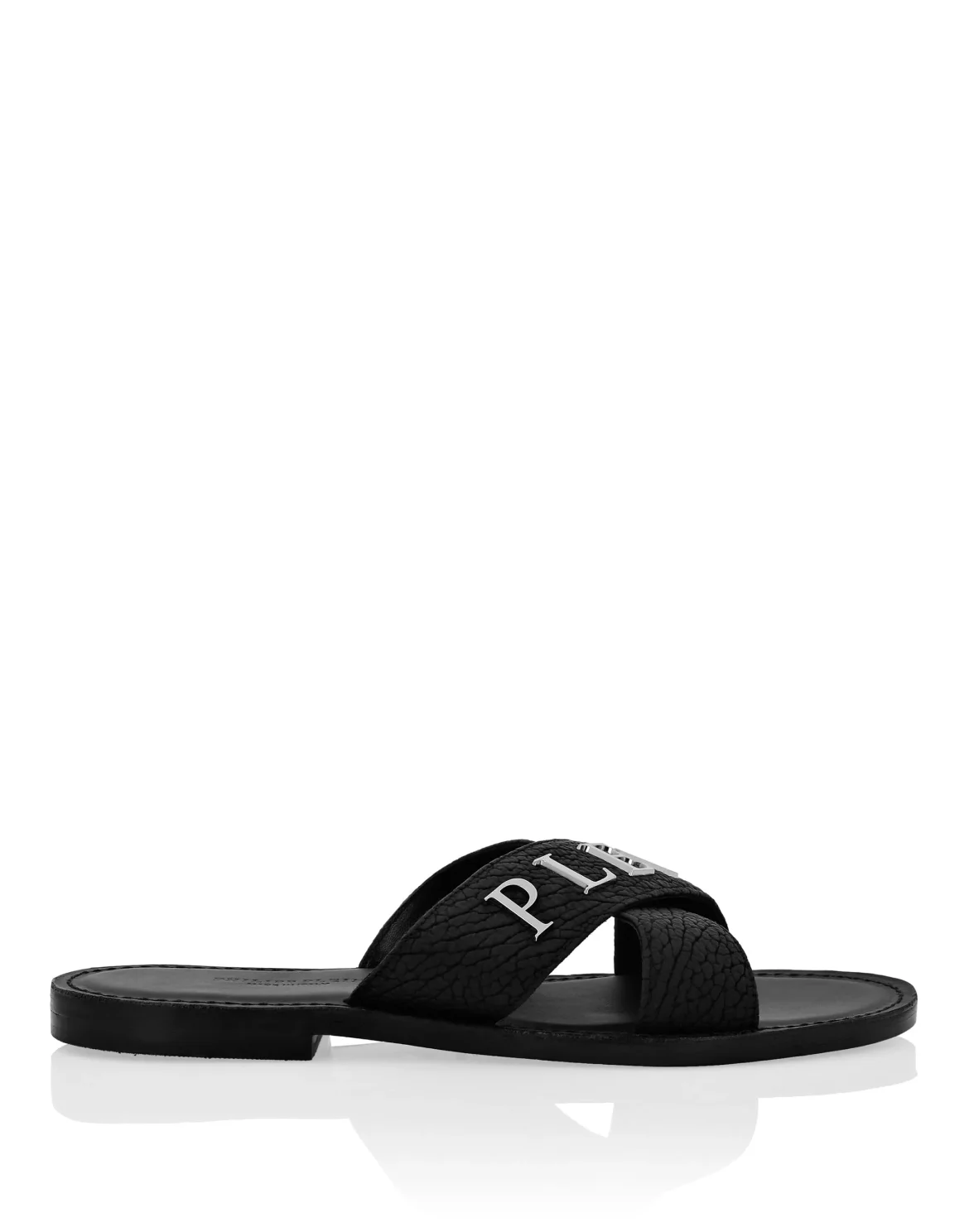 Leather Sandals Flat Iconic Plein, цвет: Черный
