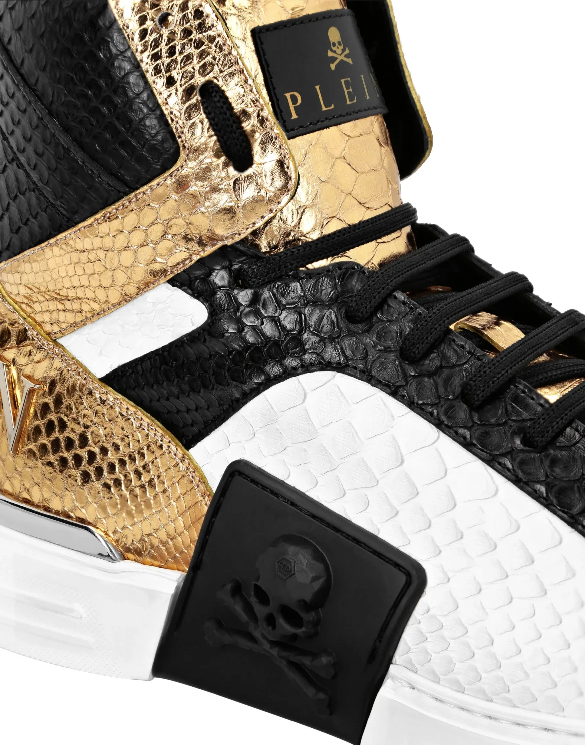 HI-TOP SNEAKERS MONEY KICK$ PYTHON GOLD SKULL, цвет: Черный