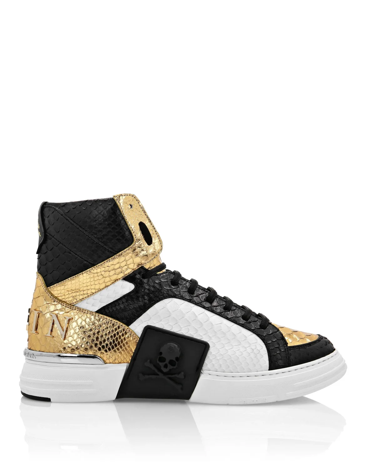HI-TOP SNEAKERS MONEY KICK$ PYTHON GOLD SKULL, цвет: Черный