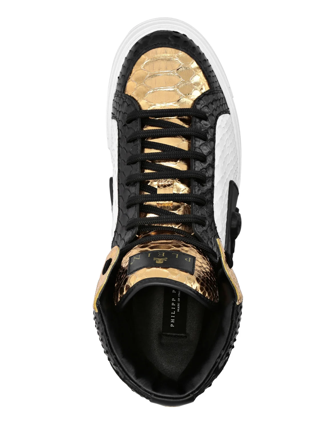 HI-TOP SNEAKERS MONEY KICK$ PYTHON GOLD SKULL, цвет: Черный