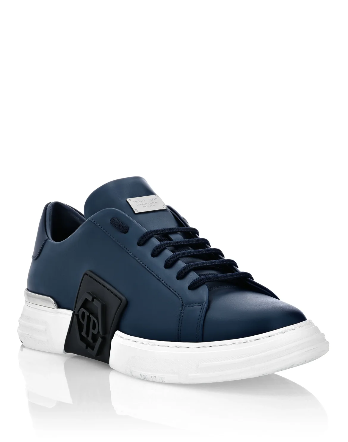 LO-TOP SNEAKERS PHANTOM KICK$ LEATHER HEXAGON ICONIC PLEIN, цвет: Синий
