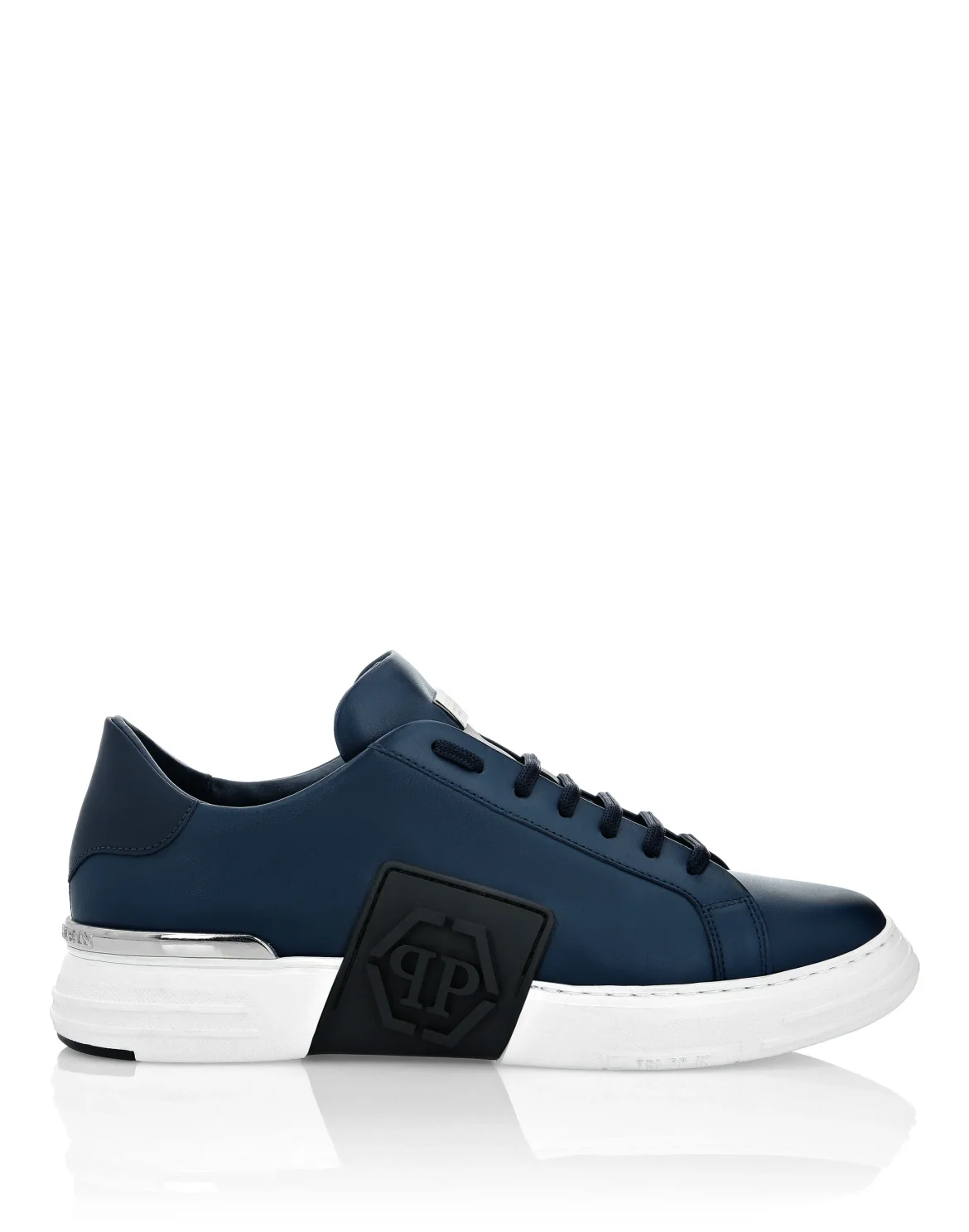 LO-TOP SNEAKERS PHANTOM KICK$ LEATHER HEXAGON ICONIC PLEIN, цвет: Синий