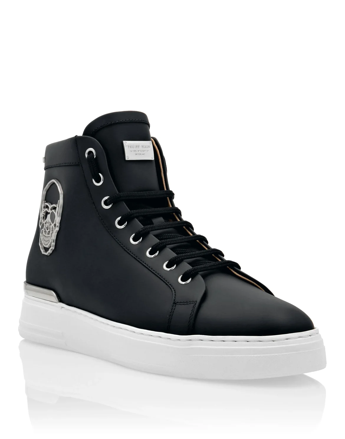 Rubber Leather Hi-Top Sneakers Skull, цвет: Черный