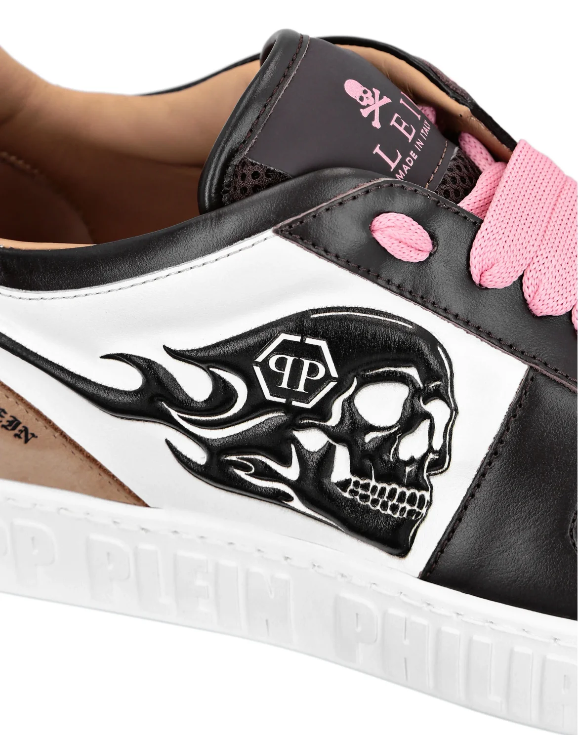Mix Leather Lo-Top Sneakers, цвет: Коричневый