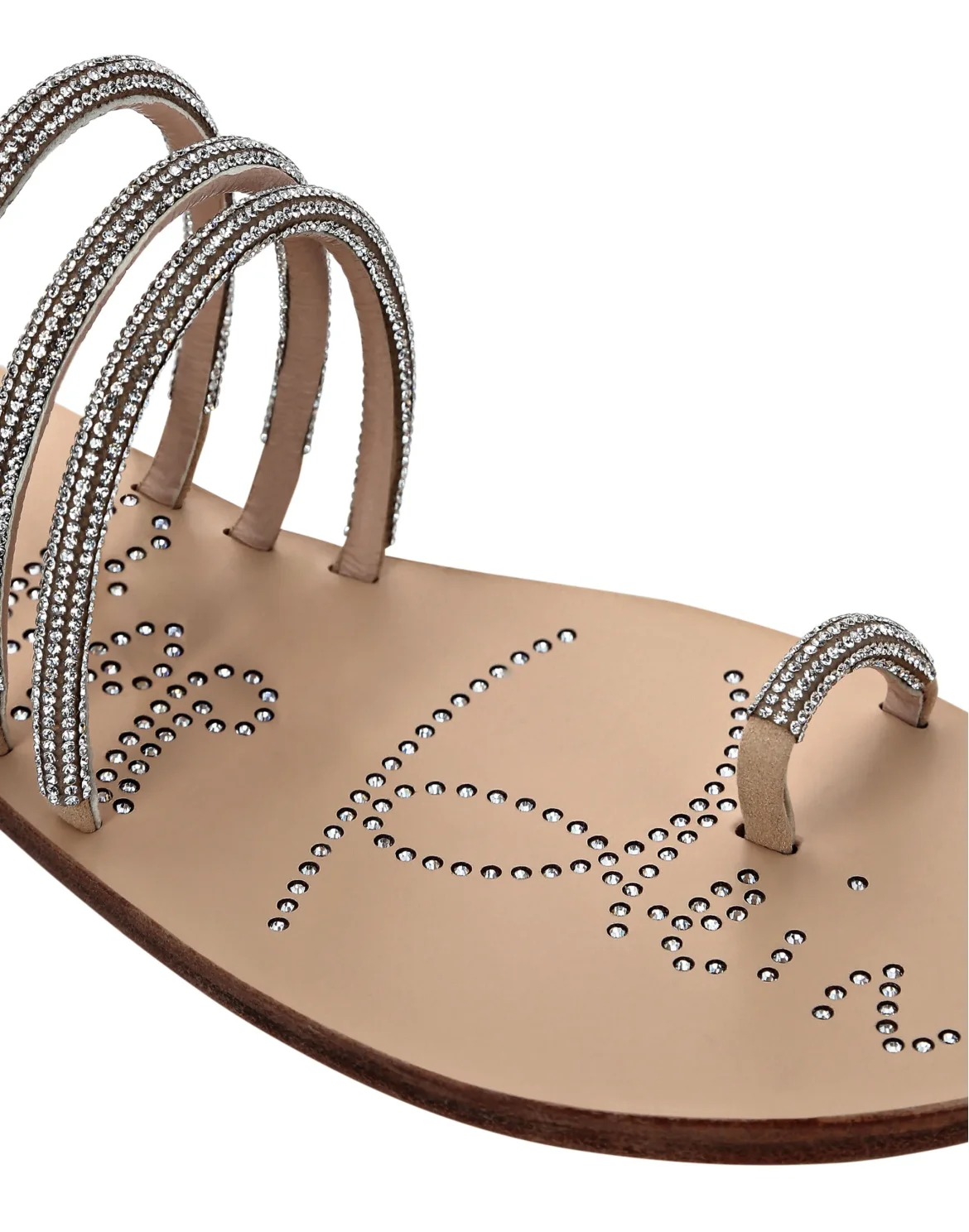 Suede Sandals Flat Crystal, цвет: Бежевый