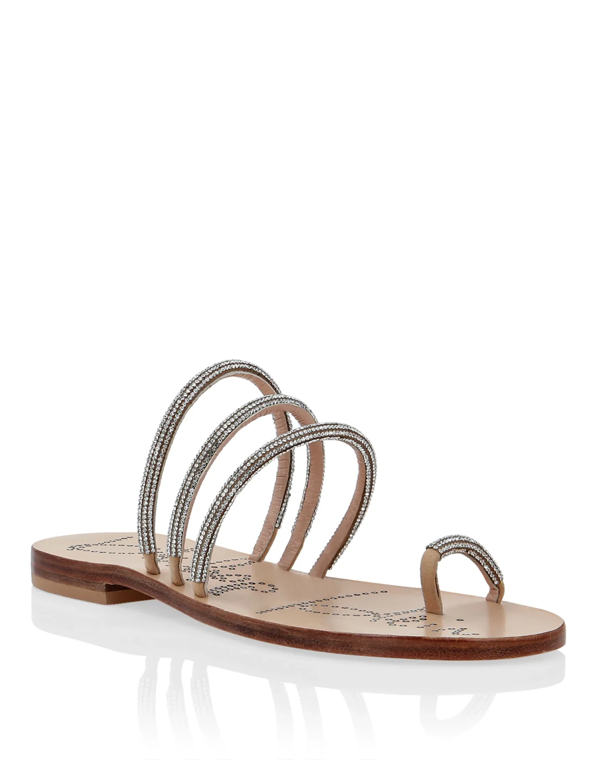 Suede Sandals Flat Crystal, цвет: Бежевый