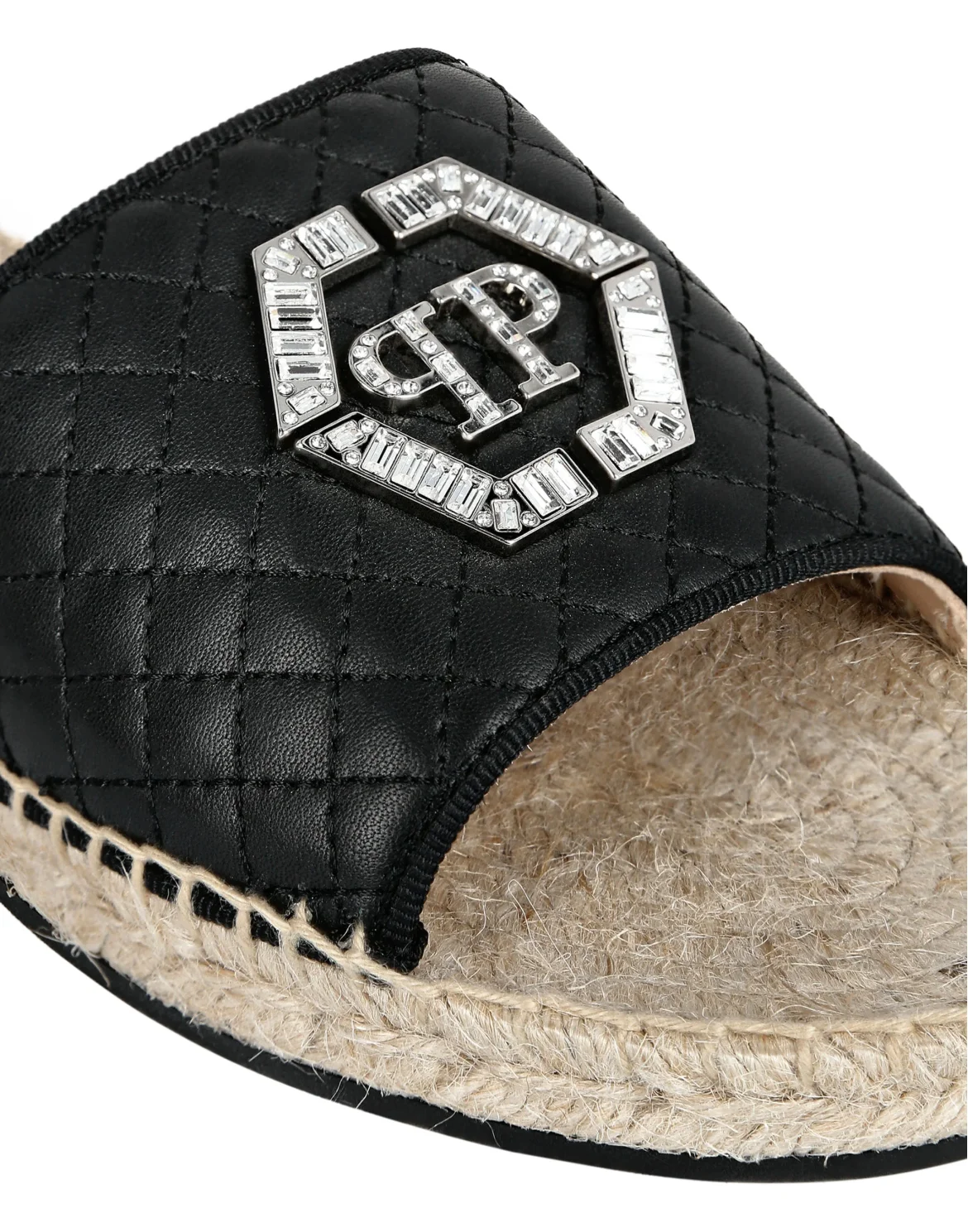 Leather matelassè Sandals Flat Hexagon, цвет: Черный
