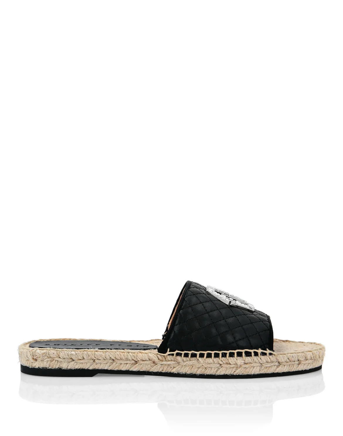 Leather matelassè Sandals Flat Hexagon, цвет: Черный