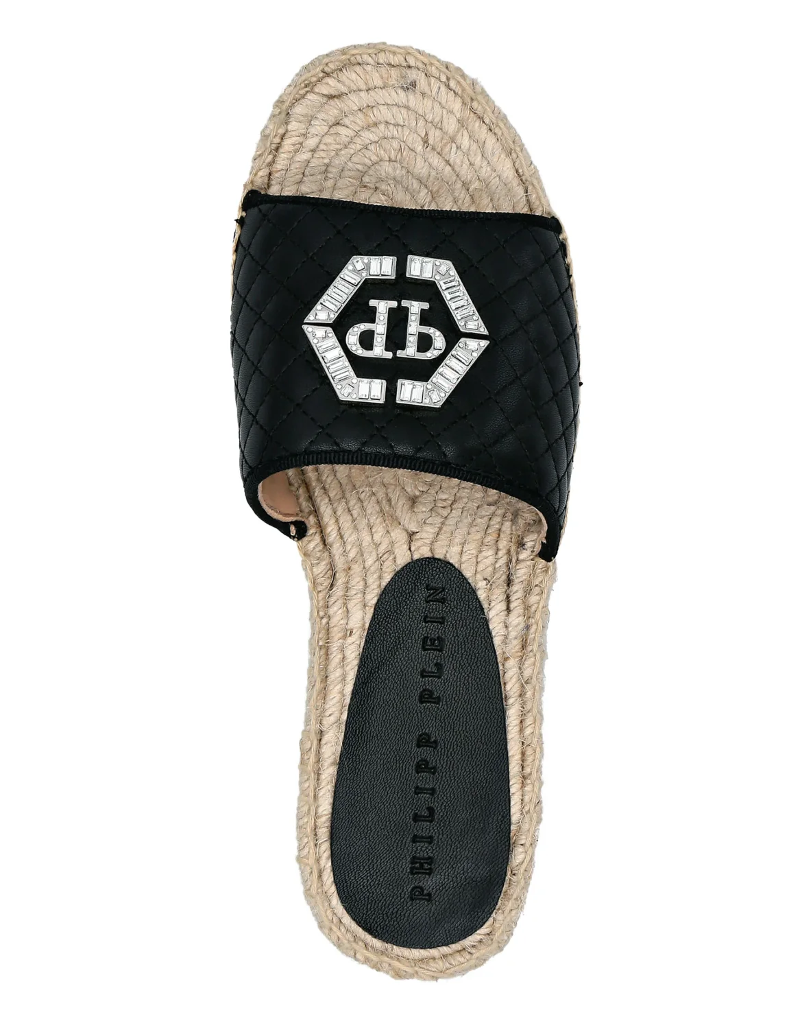 Leather matelassè Sandals Flat Hexagon, цвет: Черный