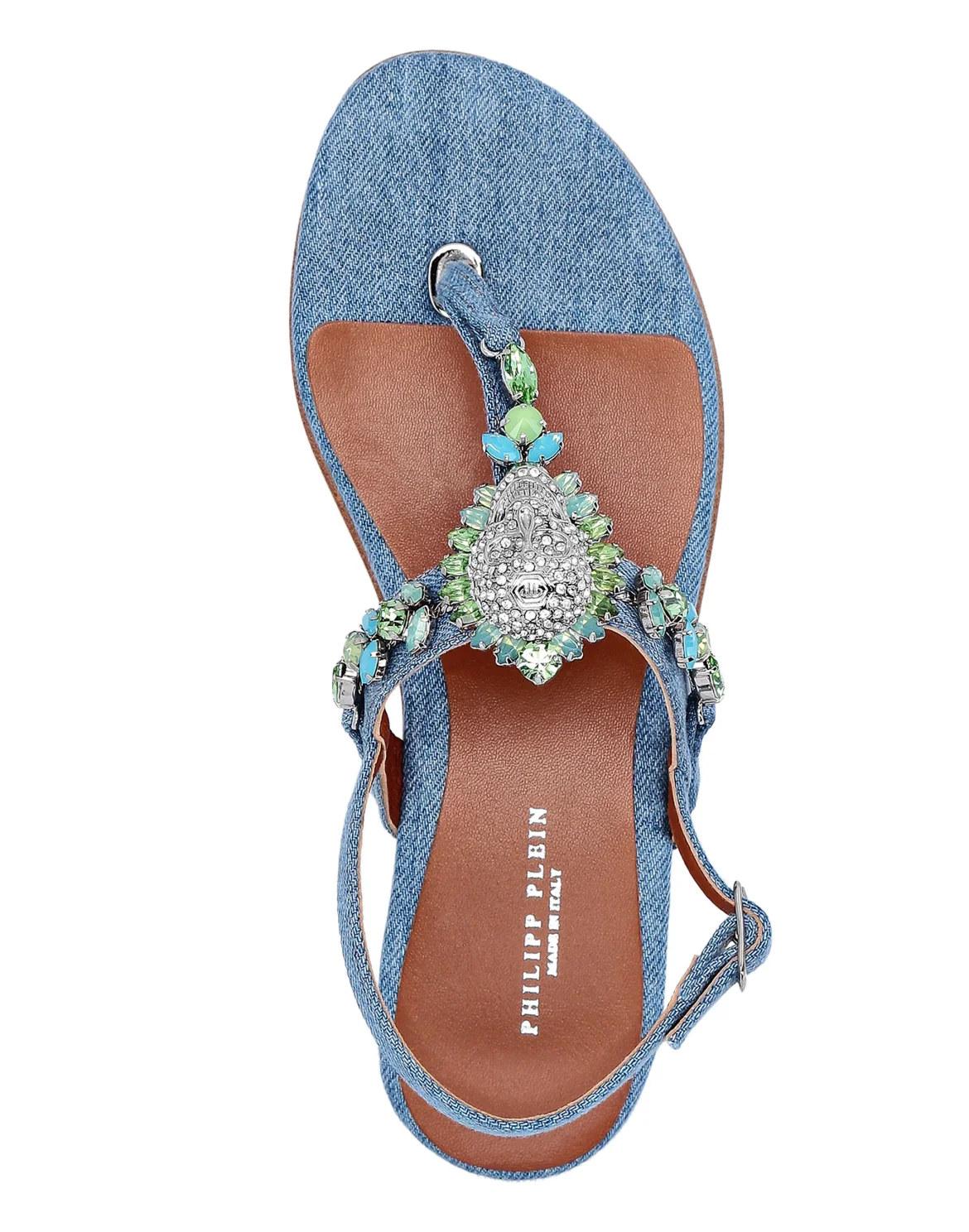 Denim Sandals Flat Crystal, цвет: Голубой