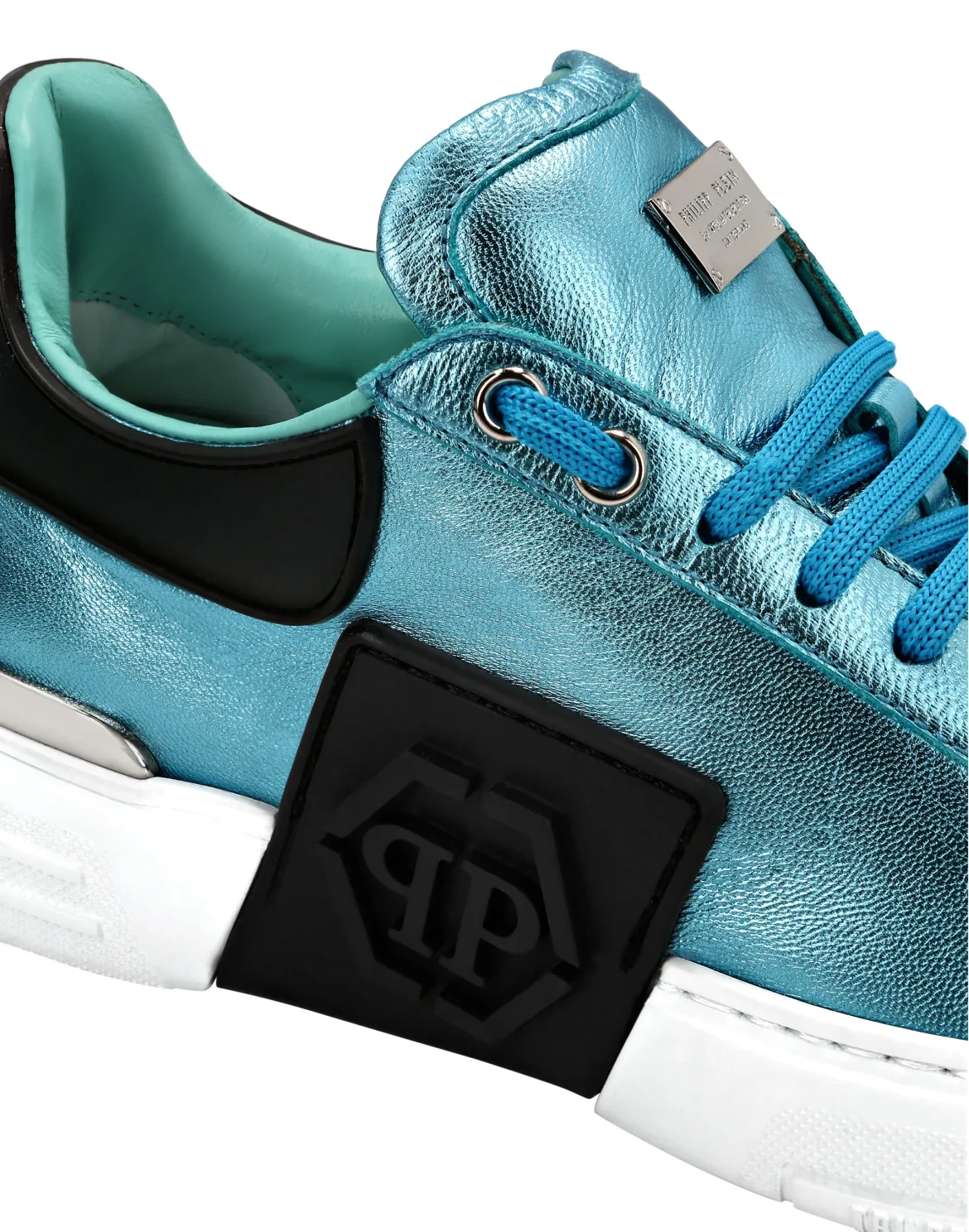 Laminated Leather PHANTOM KICK$ Lo-Top Sneakers Iconic Plein, цвет: Голубой