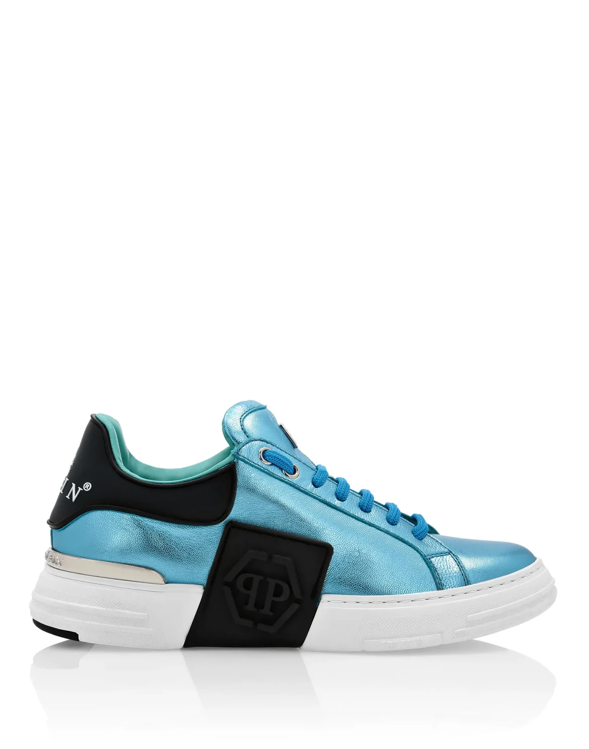 Laminated Leather PHANTOM KICK$ Lo-Top Sneakers Iconic Plein, цвет: Голубой