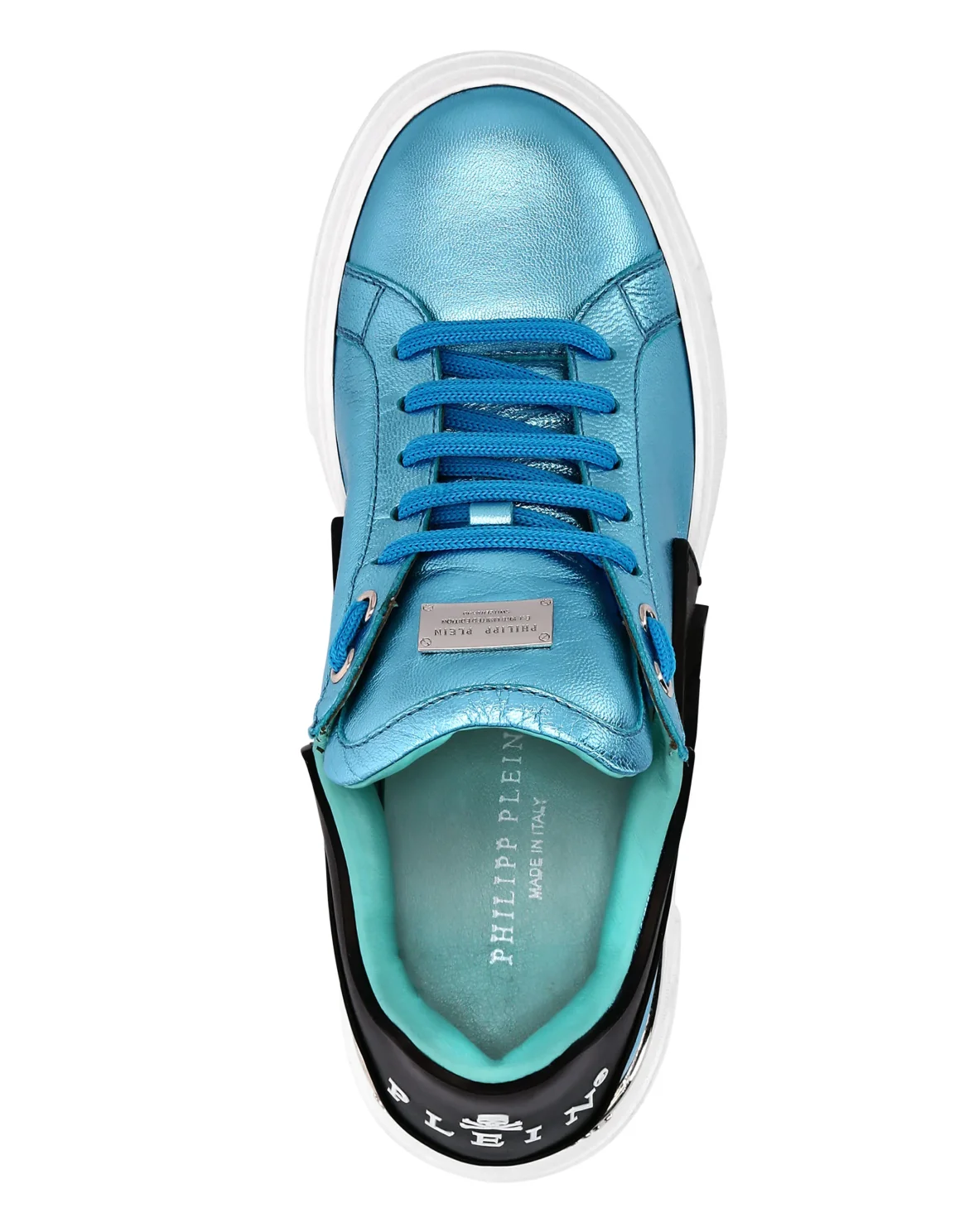 Laminated Leather PHANTOM KICK$ Lo-Top Sneakers Iconic Plein, цвет: Голубой