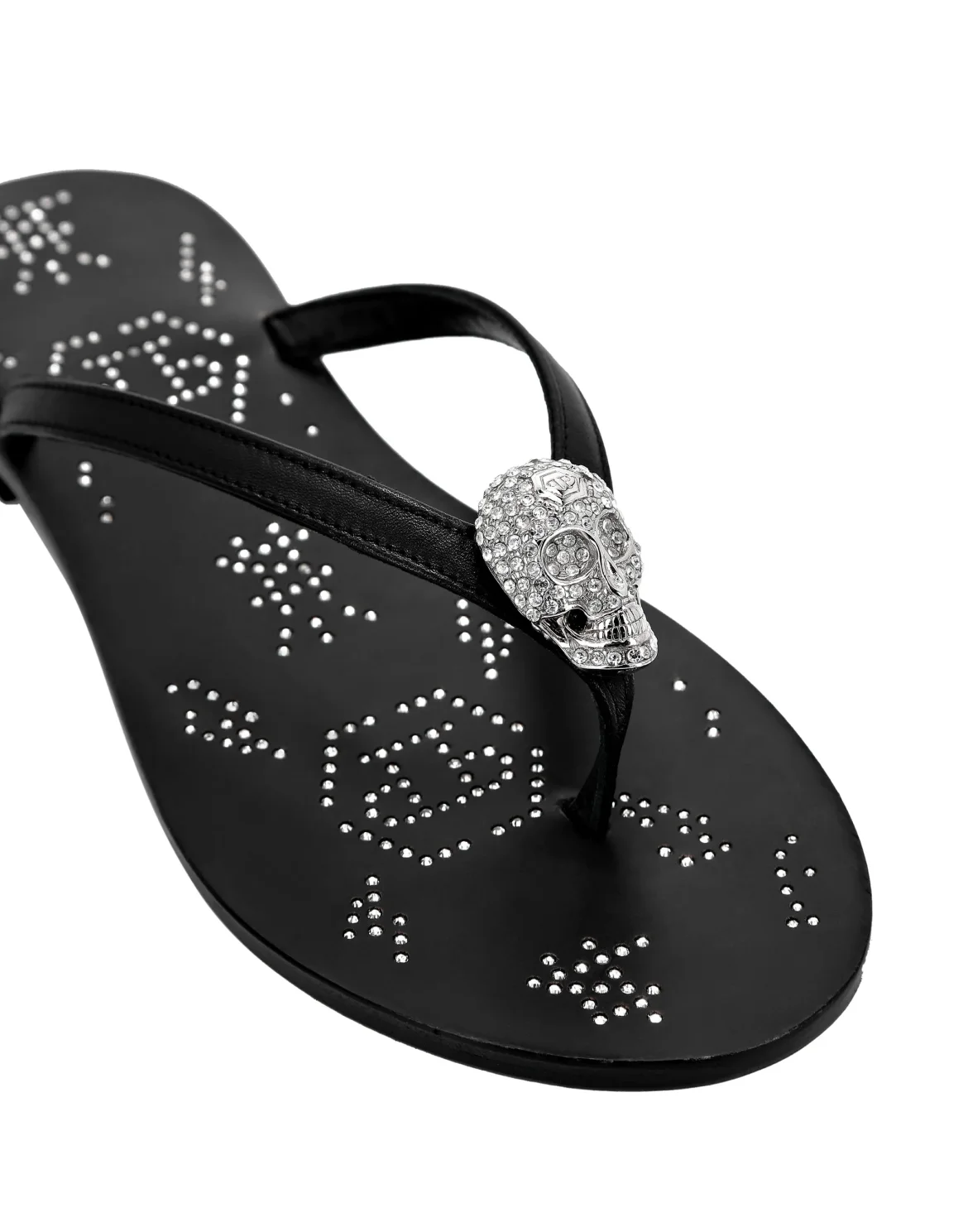 Leather Flip Flop Crystal Skull, цвет: Черный