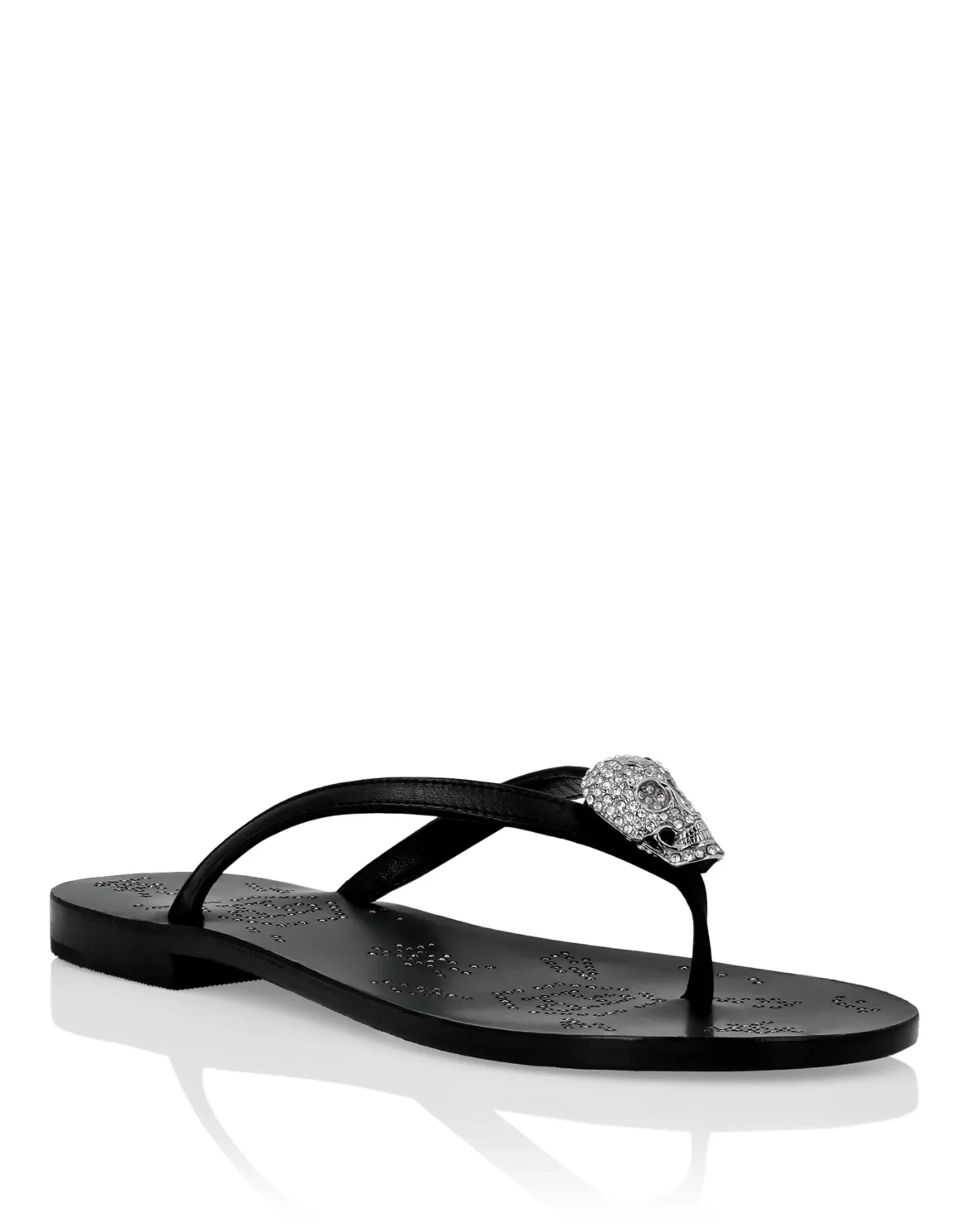 Leather Flip Flop Crystal Skull, цвет: Черный