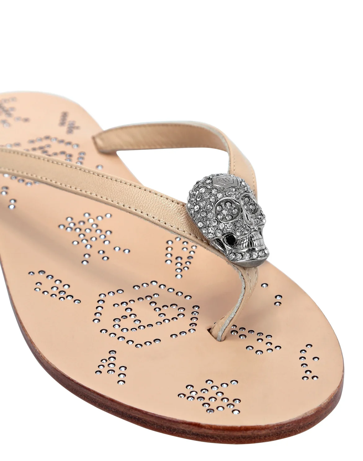 Leather Flip Flop Crystal Skull, цвет: Бежевый