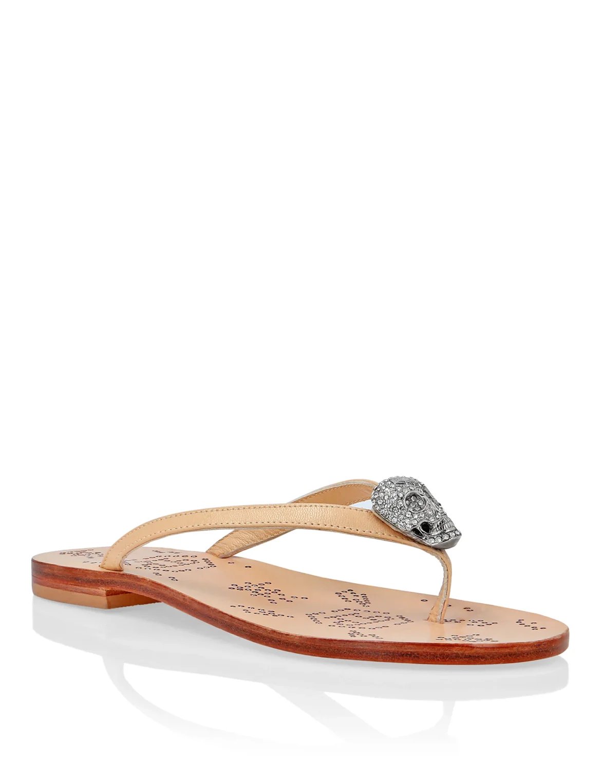 Leather Flip Flop Crystal Skull, цвет: Бежевый