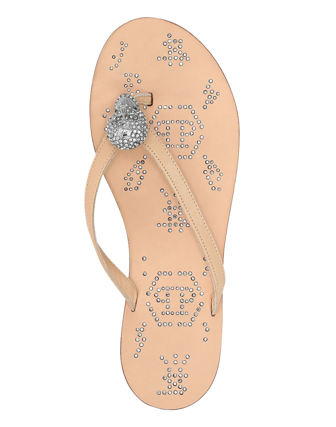 Leather Flip Flop Crystal Skull, цвет: Бежевый