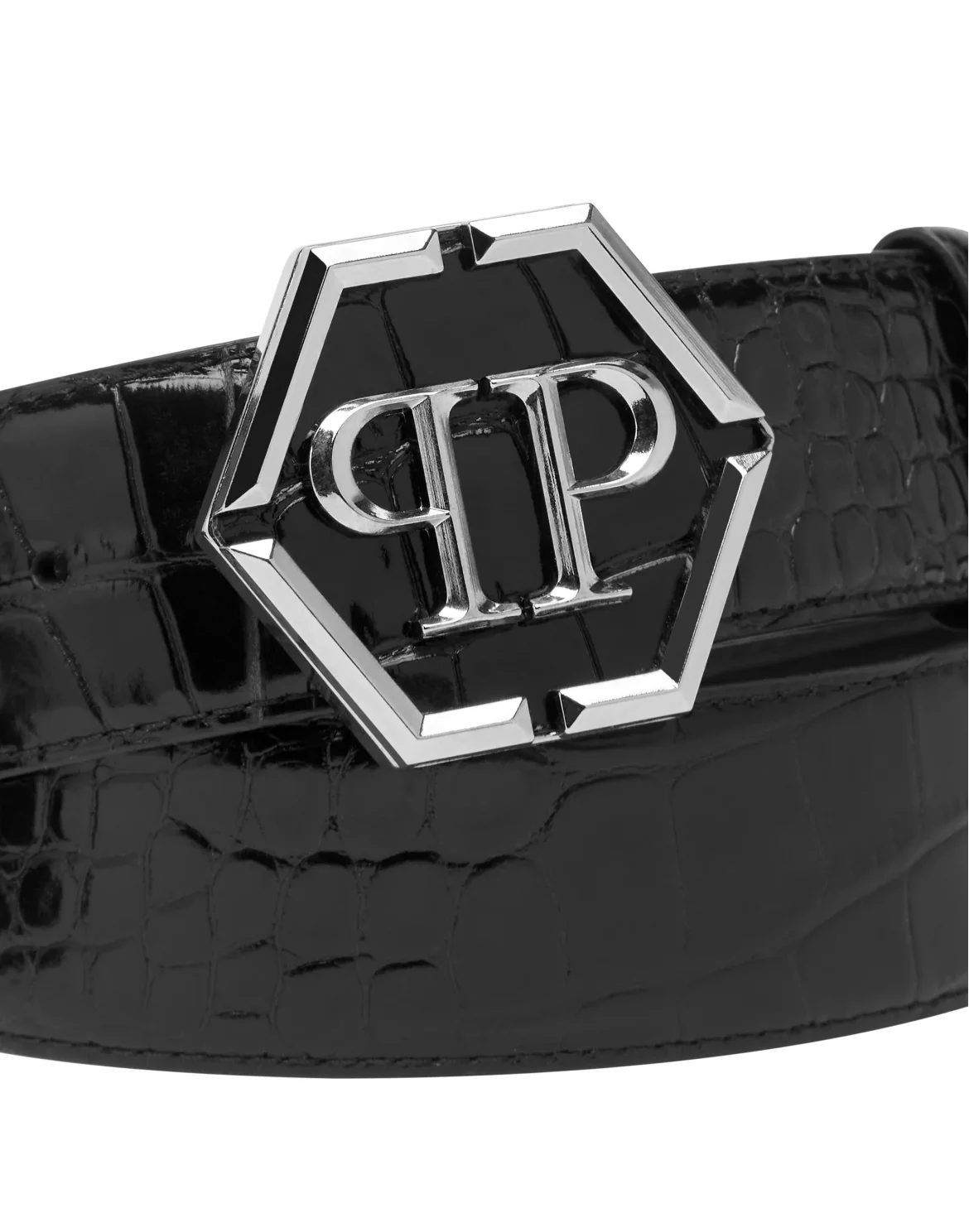 Leather Cocco Print  Belt Hexagon, цвет: Черный