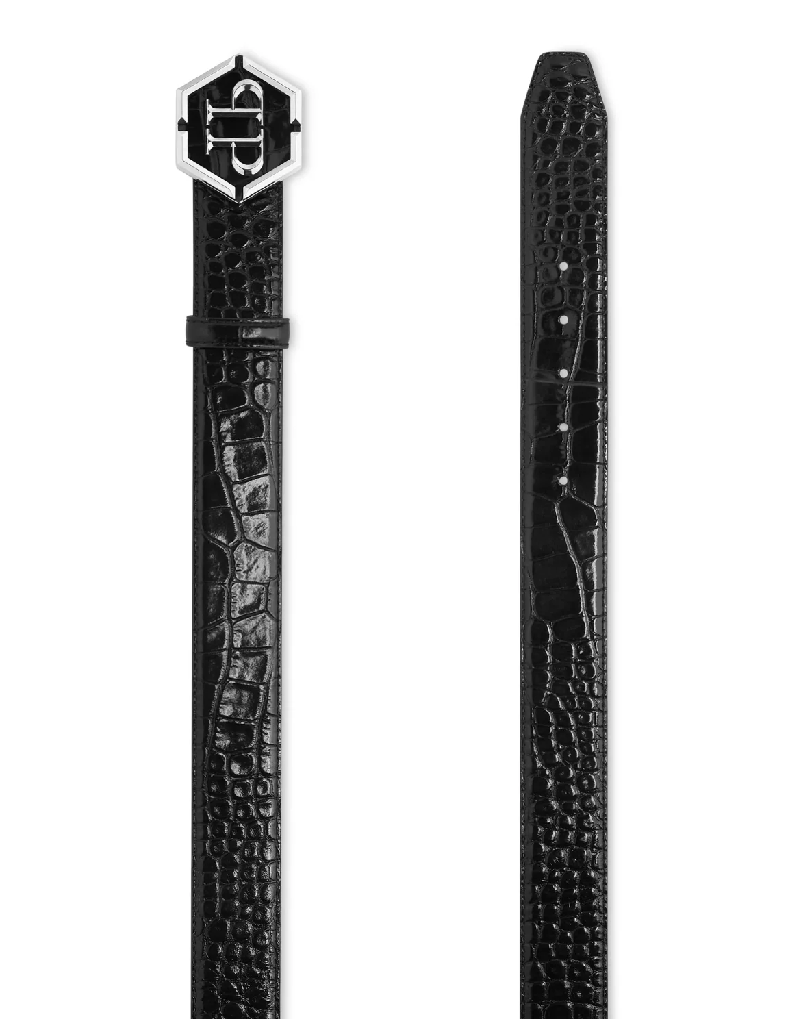Leather Cocco Print  Belt Hexagon, цвет: Черный