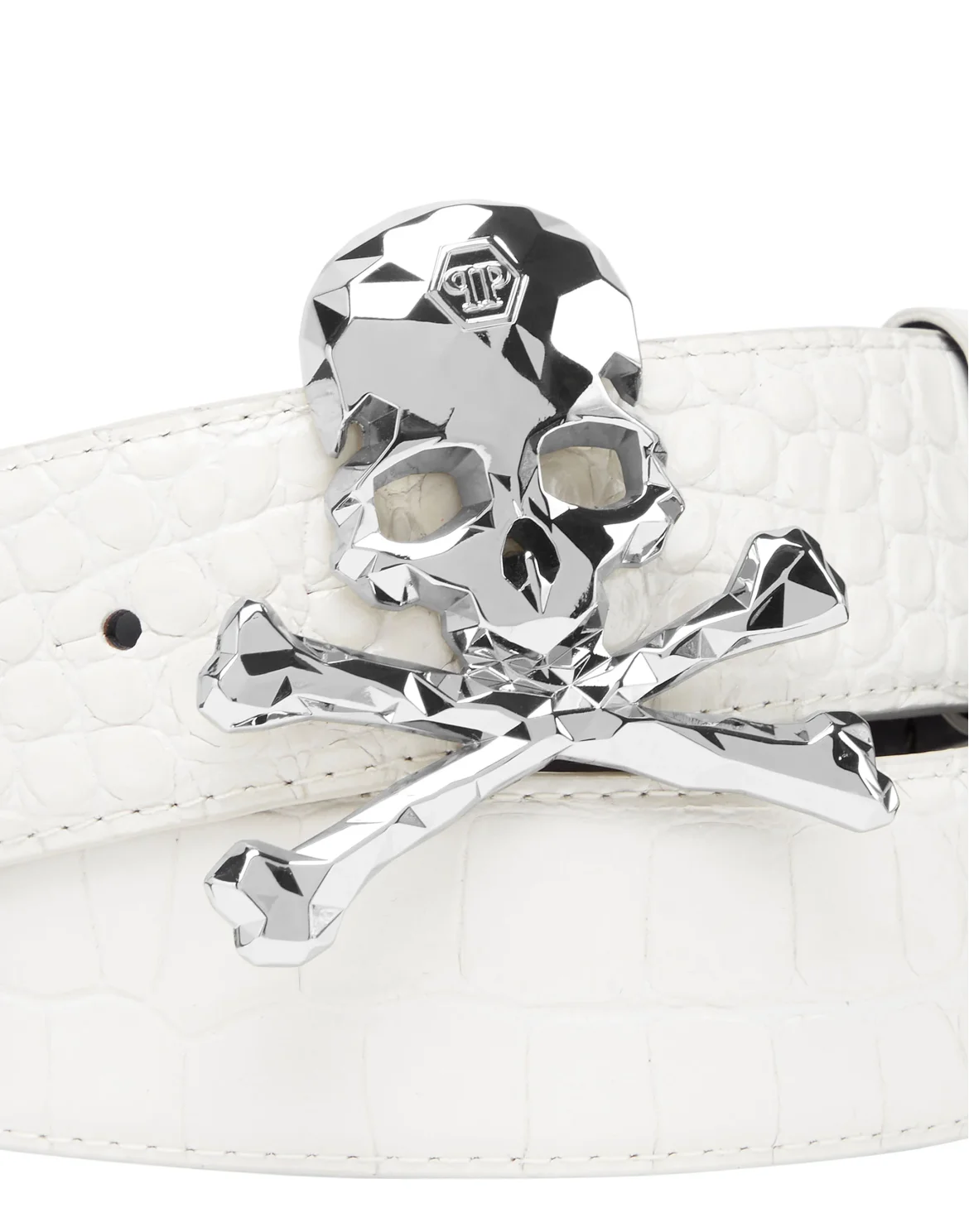 Leather Cocco Print  Belt Hexagon, цвет: Белый