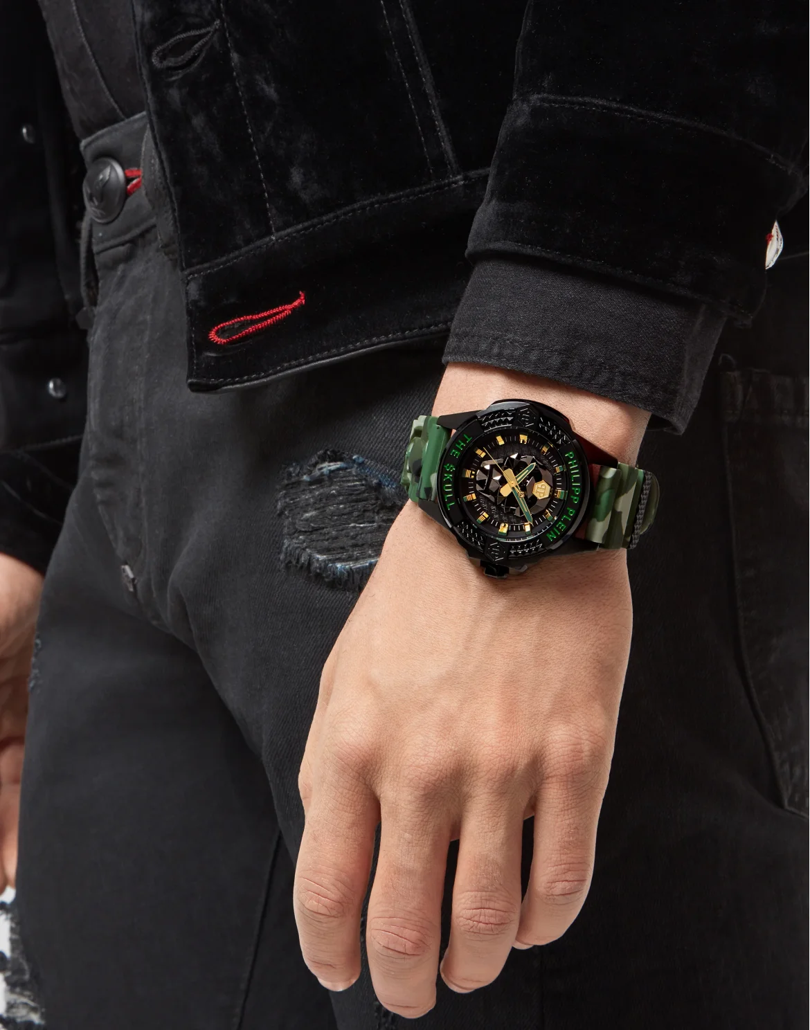 THE $KULL 44MM - IP GUN CASE - DARK GREY DIAL - CAMU STRAP - Watch Skull, цвет: Серый