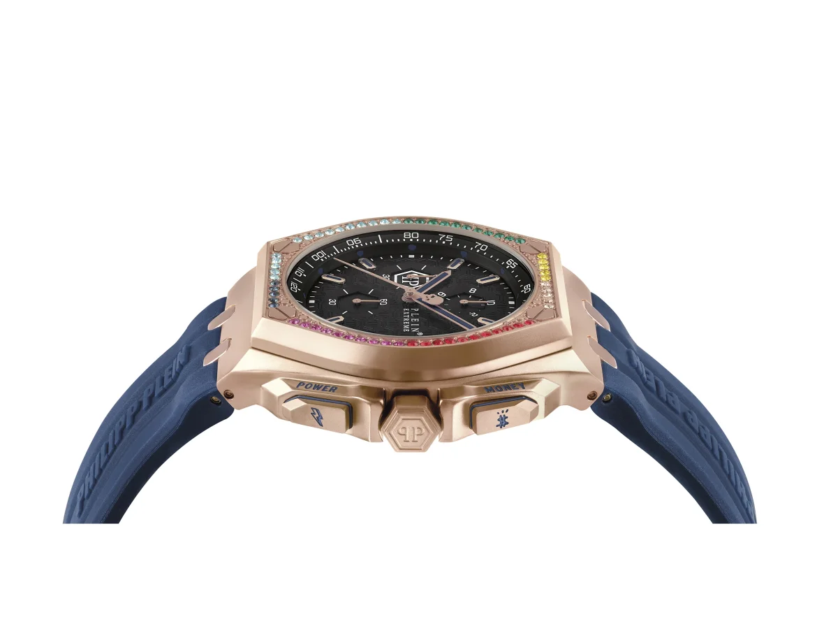 PLEIN EXTREME 44MM - IP ROSE GOLD CASE - DARK GREY DIAL - BLUE STRAP - Watch, цвет: Розовый
