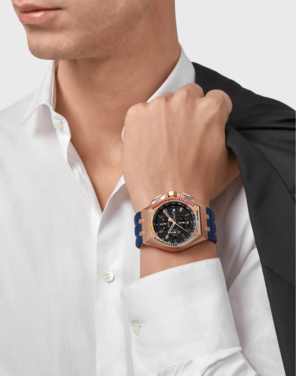 PLEIN EXTREME 44MM - IP ROSE GOLD CASE - DARK GREY DIAL - BLUE STRAP - Watch, цвет: Розовый