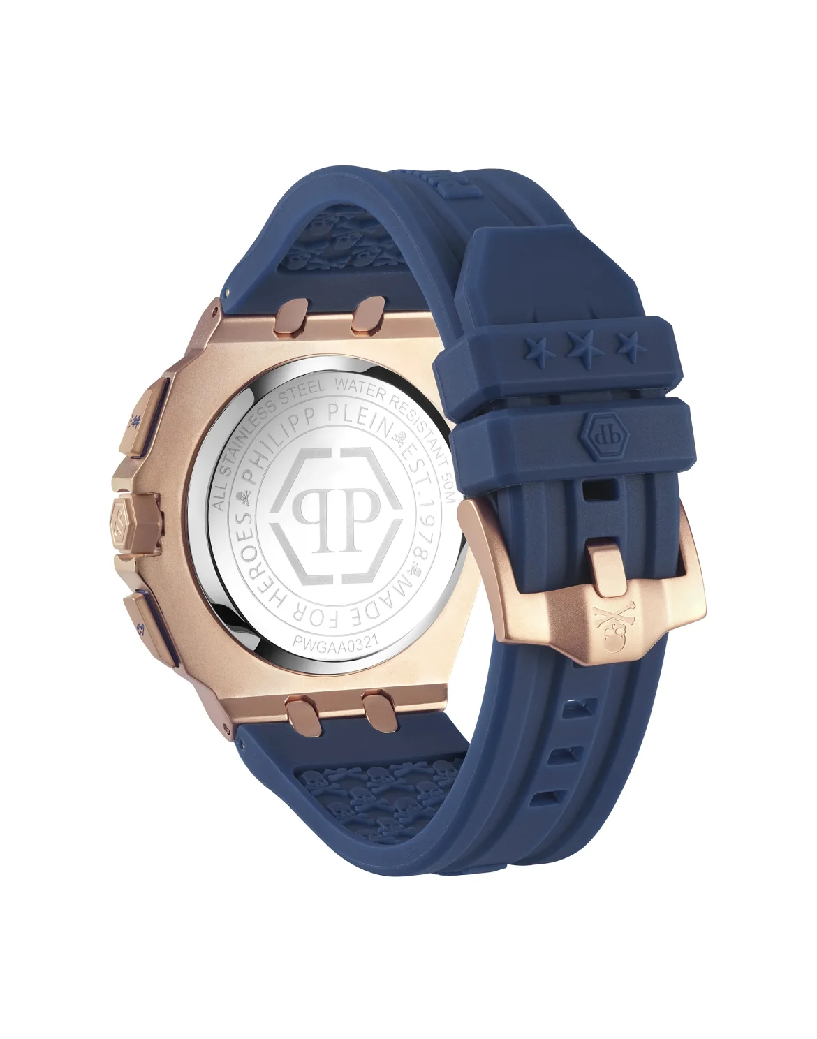 PLEIN EXTREME 44MM - IP ROSE GOLD CASE - DARK GREY DIAL - BLUE STRAP - Watch, цвет: Розовый