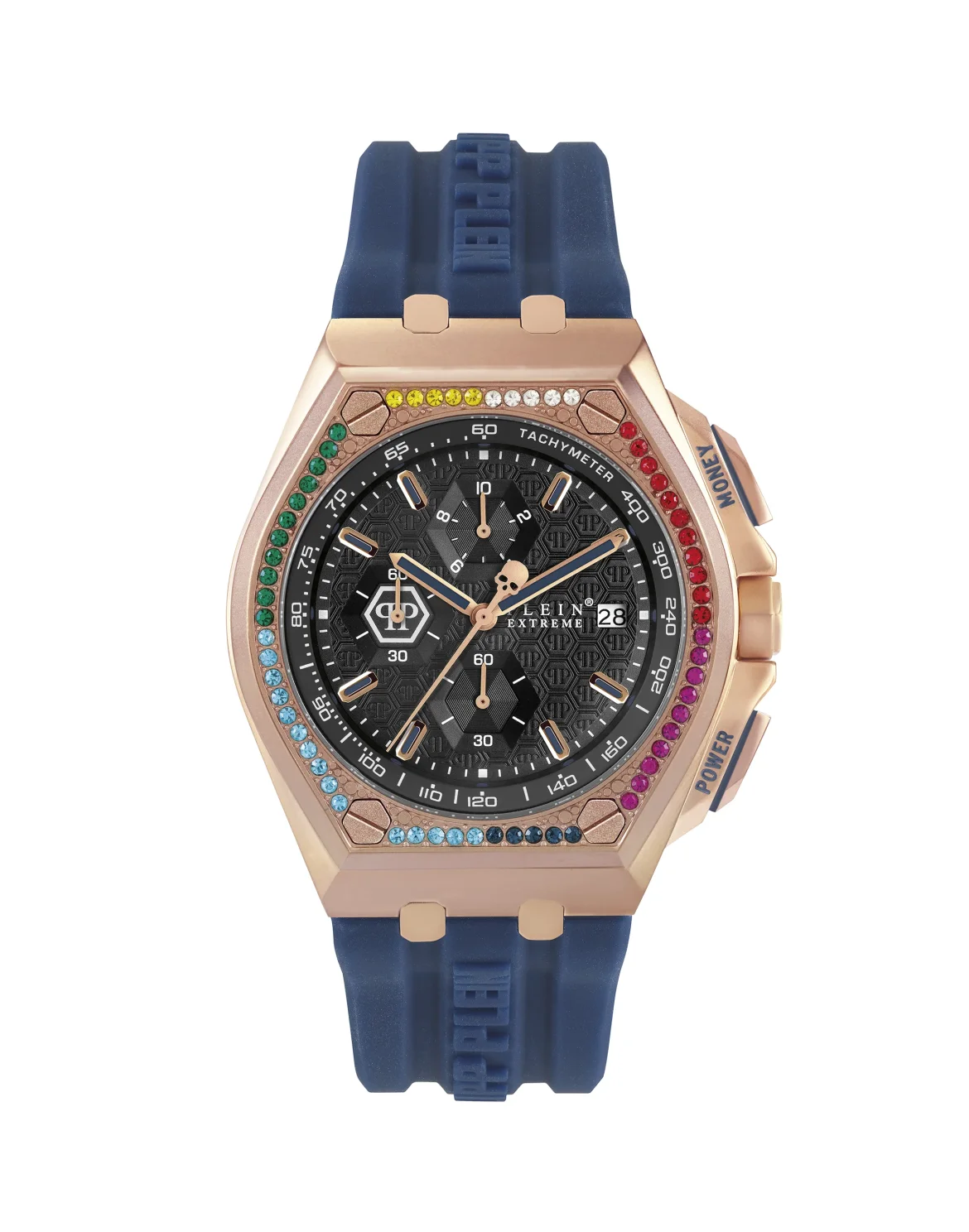 PLEIN EXTREME 44MM - IP ROSE GOLD CASE - DARK GREY DIAL - BLUE STRAP - Watch, цвет: Розовый