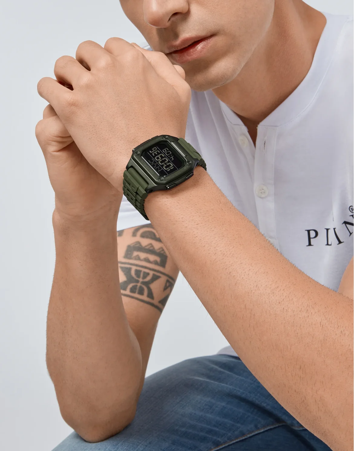 HYPER $HOCK 44MM - IP MILITARY GREEN CASE - BLACK DISPLAY - MILITARY GREEN STRAP  - Watch Hyper $hock, цвет: Камуфляж