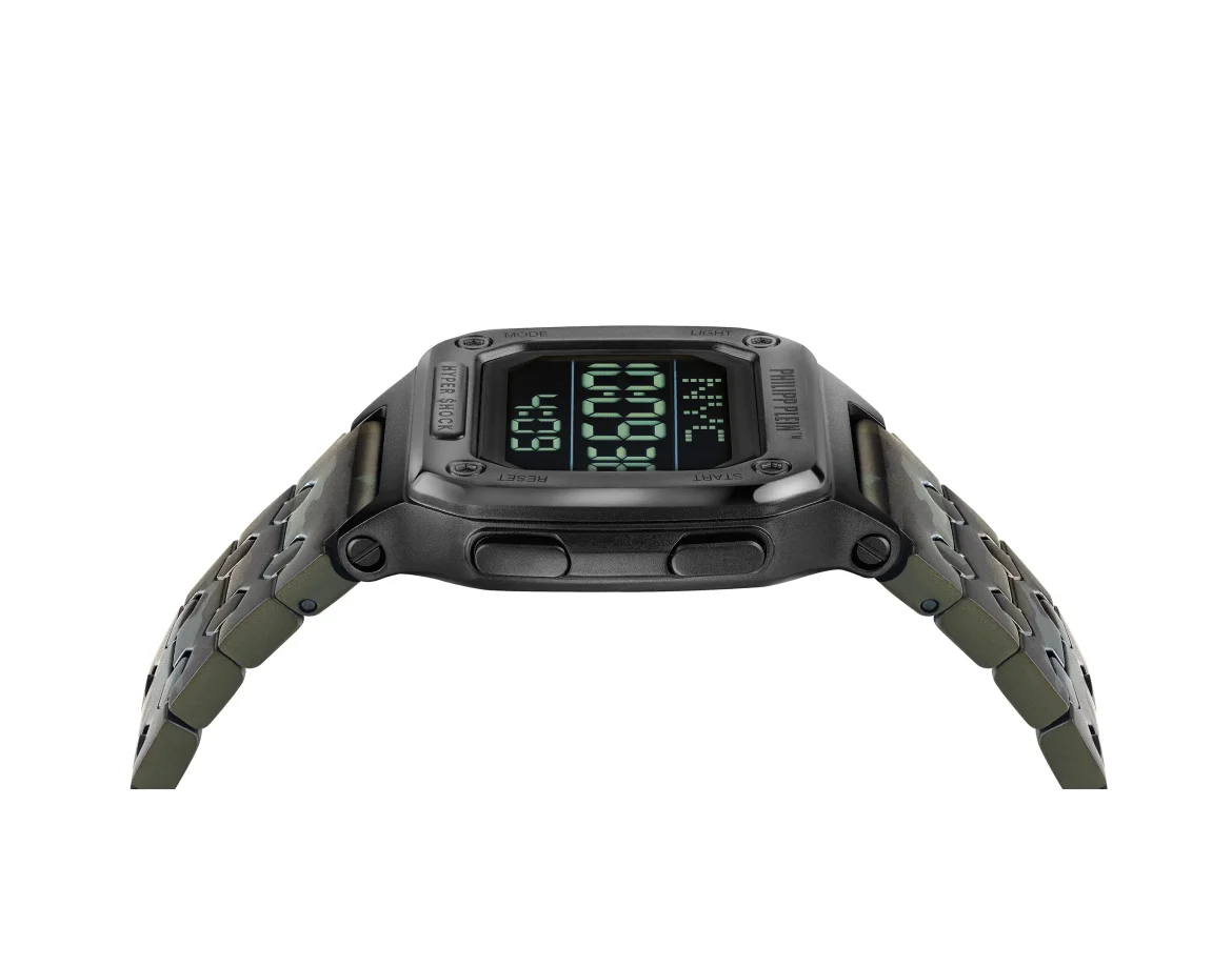 HYPER $HOCK 44MM - IP GUN CASE - BLACK DISPLAY - CAMOUFLAGE METAL BAND - Watch Hyper $hock, цвет: Серый