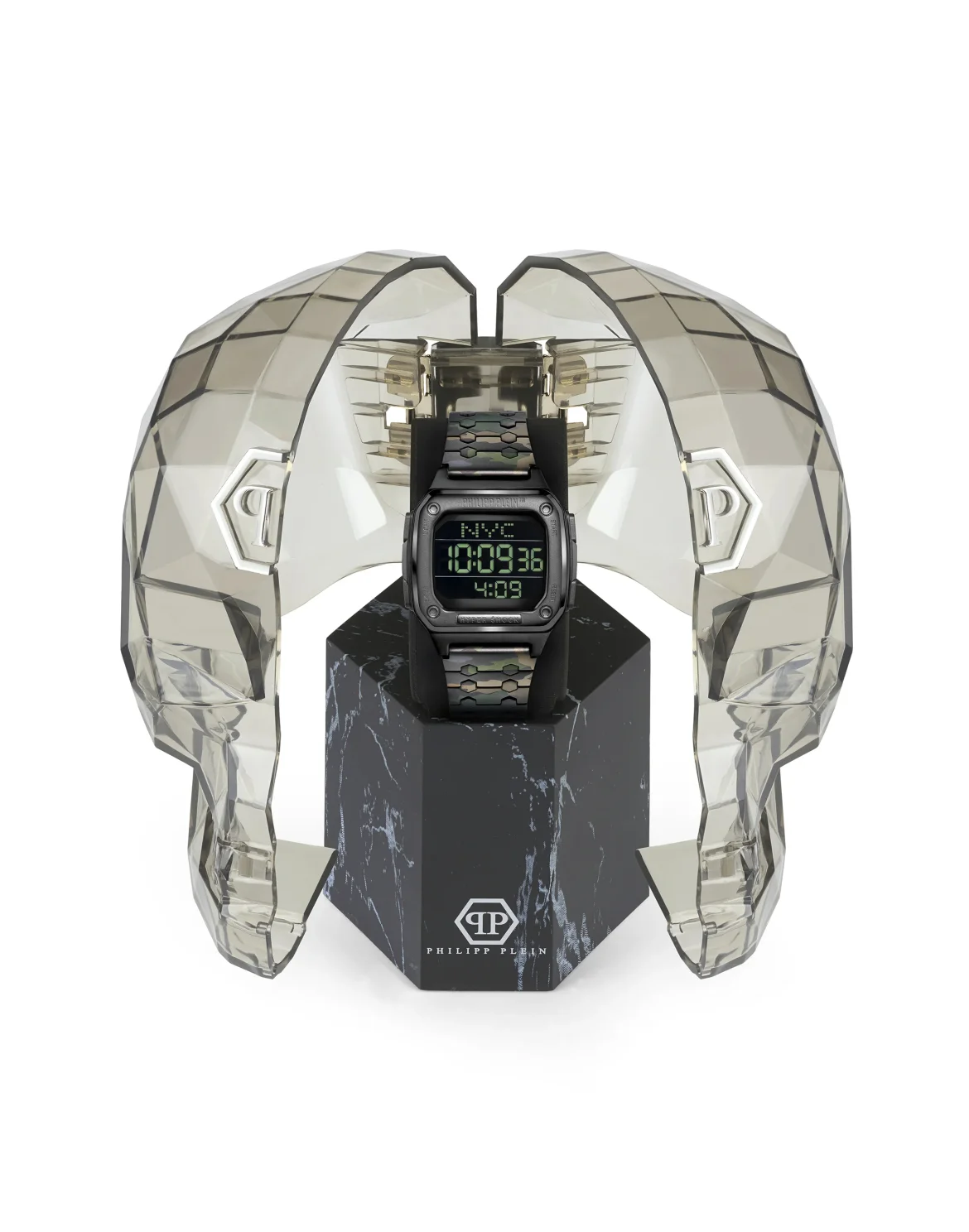 HYPER $HOCK 44MM - IP GUN CASE - BLACK DISPLAY - CAMOUFLAGE METAL BAND - Watch Hyper $hock, цвет: Серый