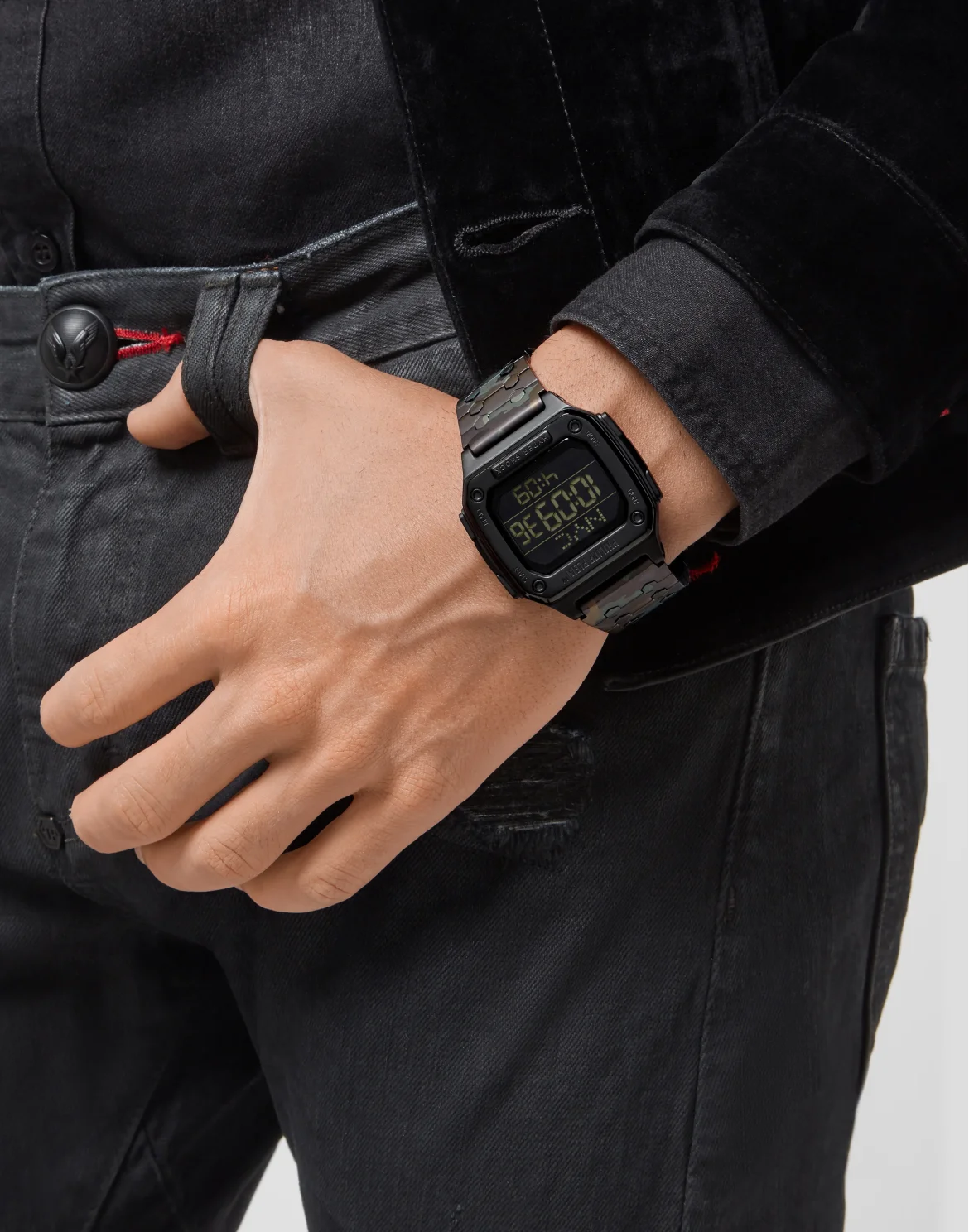 HYPER $HOCK 44MM - IP GUN CASE - BLACK DISPLAY - CAMOUFLAGE METAL BAND - Watch Hyper $hock, цвет: Серый