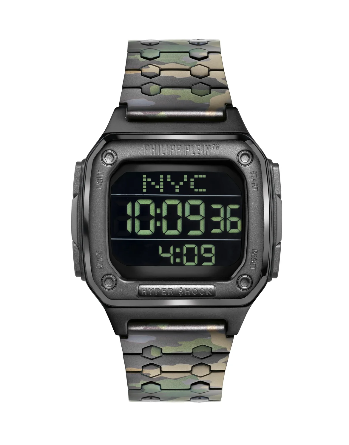 HYPER $HOCK 44MM - IP GUN CASE - BLACK DISPLAY - CAMOUFLAGE METAL BAND - Watch Hyper $hock, цвет: Серый