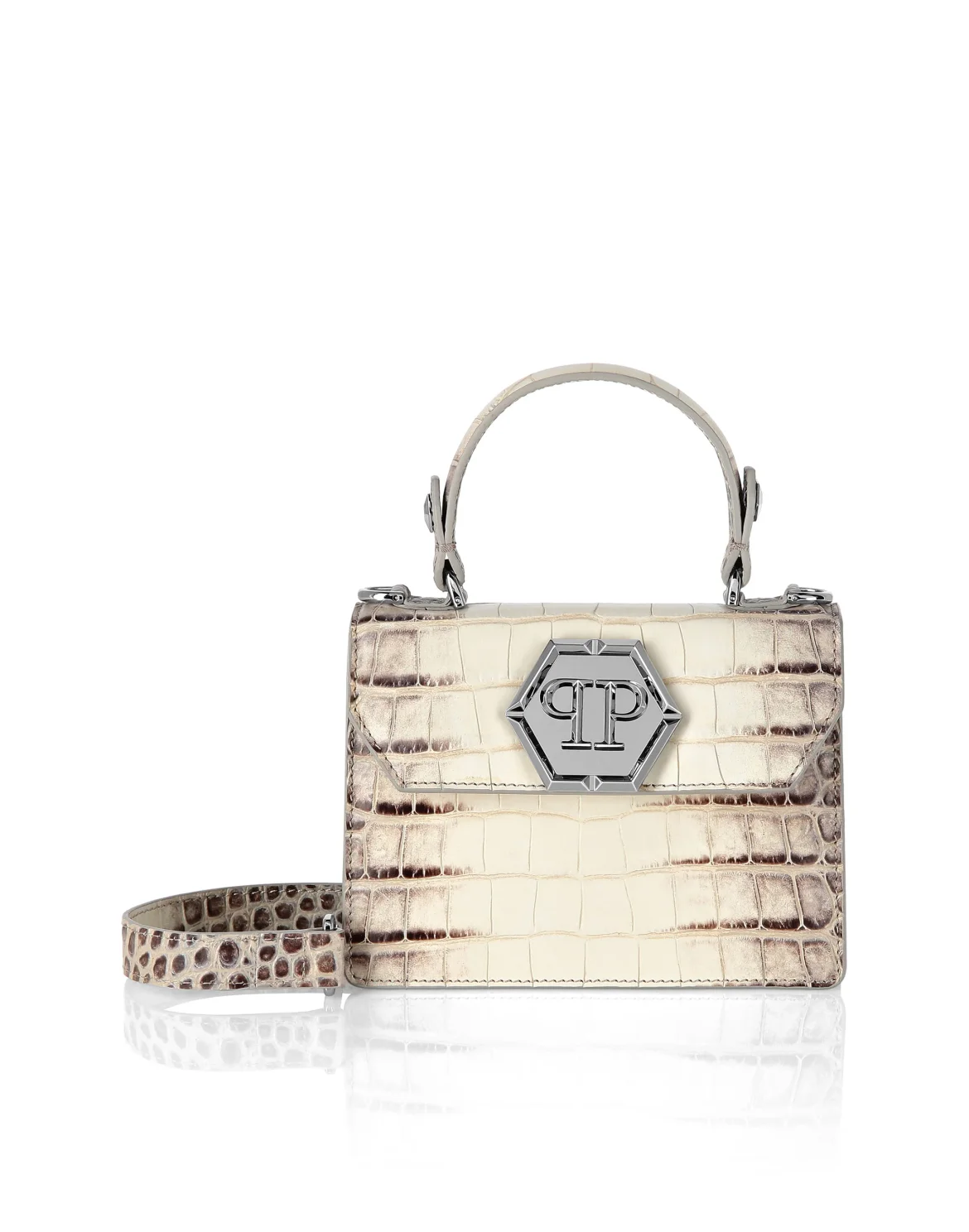 Small Handle Bag Superheroine Croco Print, цвет: Белый