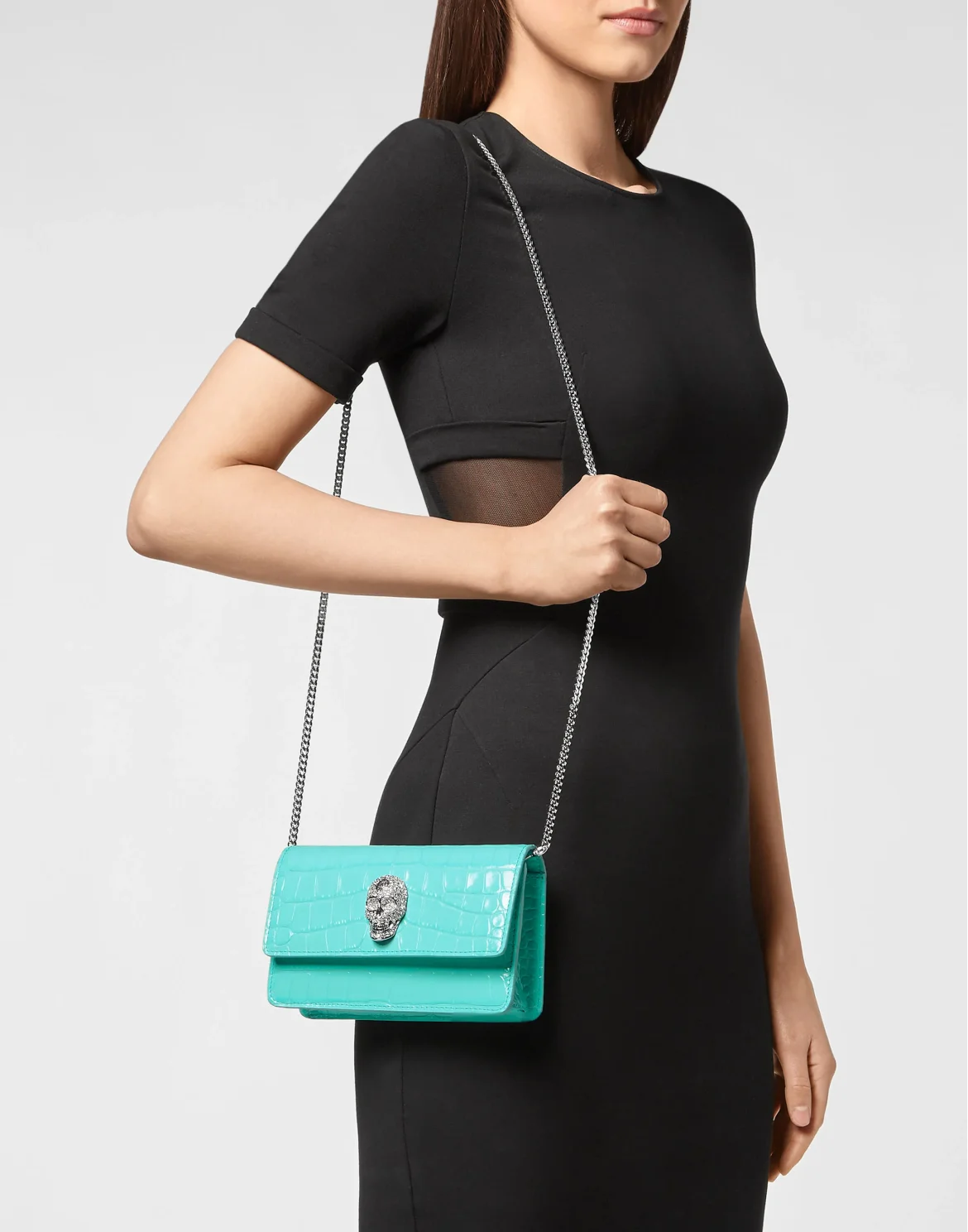 Cocco Print Leather Shoulder Bag, цвет: Бирюзовый