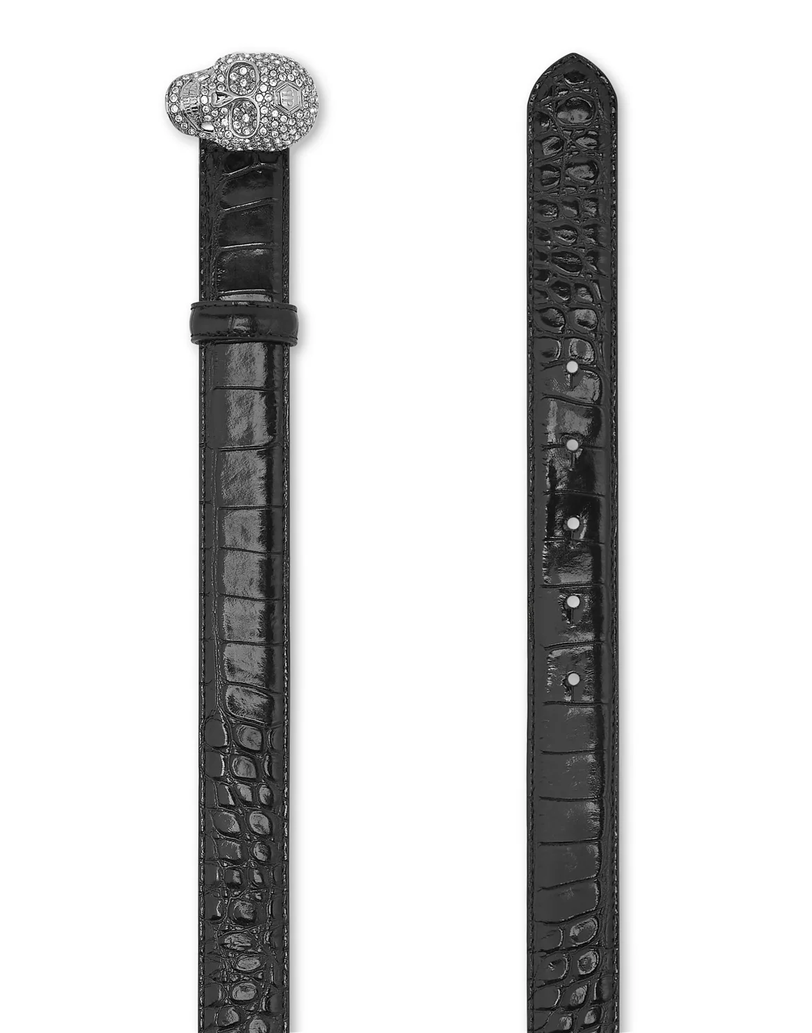Leather Crocco Print Belt Crystal Skull with Crystals, цвет: Черный