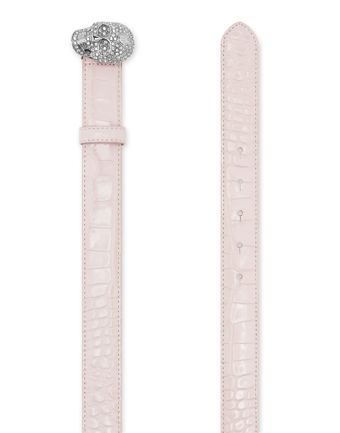 Leather Crocco Print Belt Crystal Skull with Crystals, цвет: Розовый
