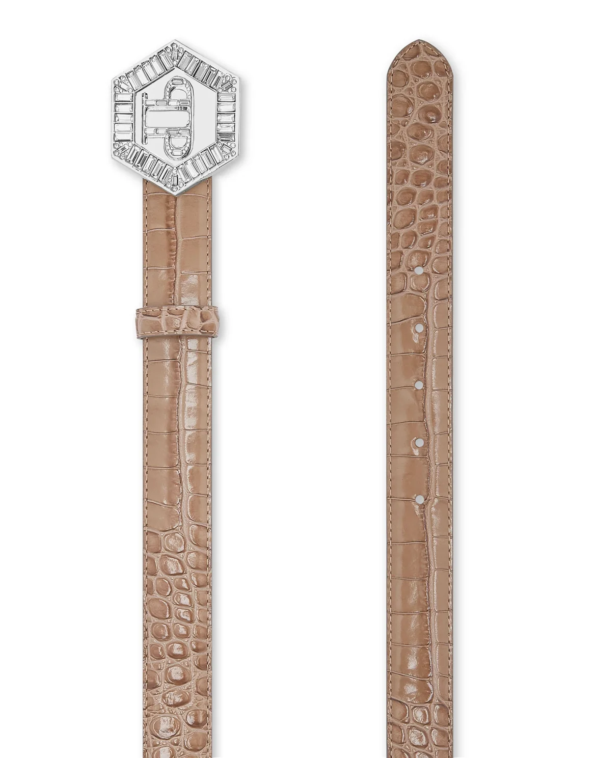 Leather Cocco Print  Belt Hexagon with Crystals, цвет: Бежевый