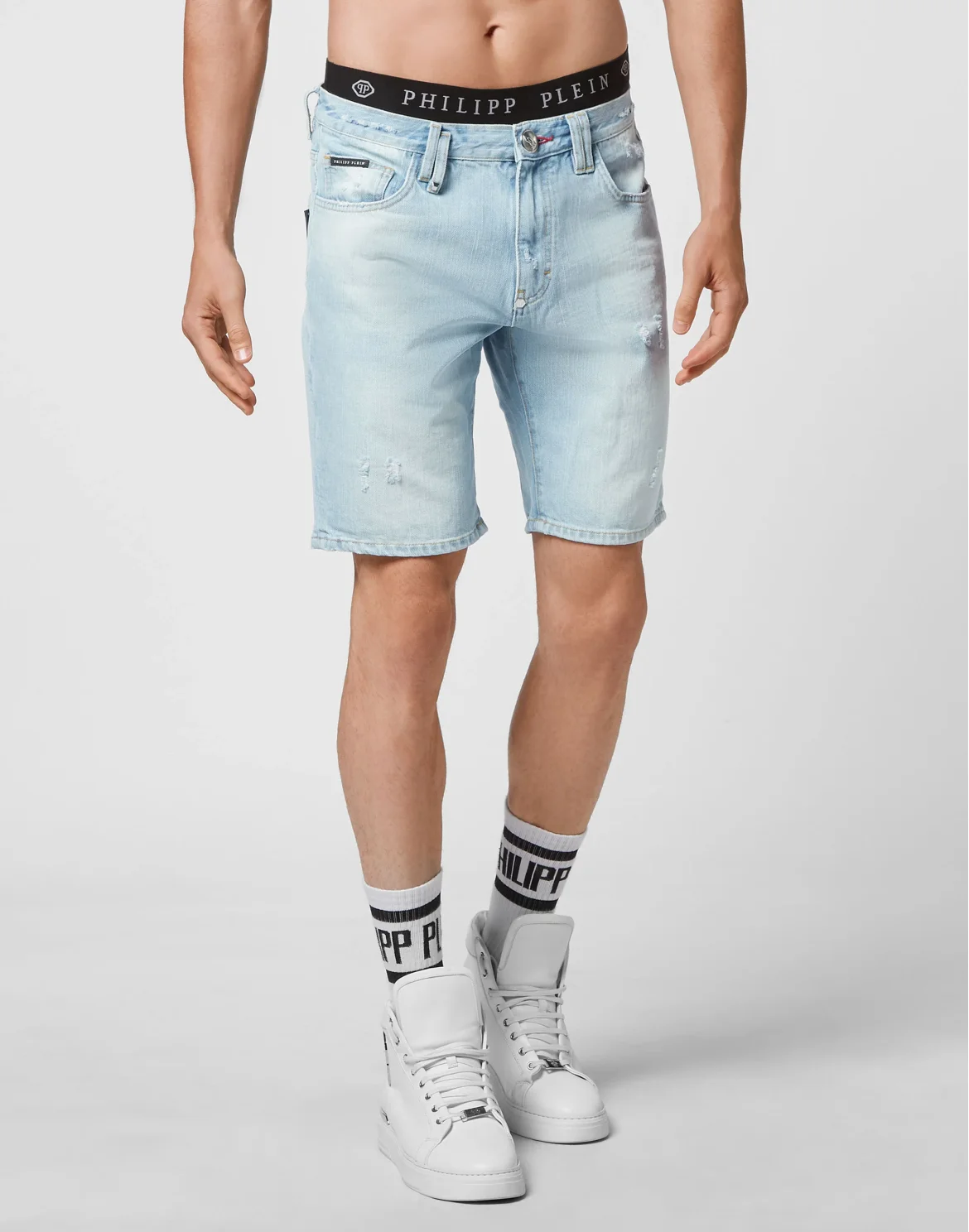 Denim Capri Shorts Destroyed, цвет: Голубой
