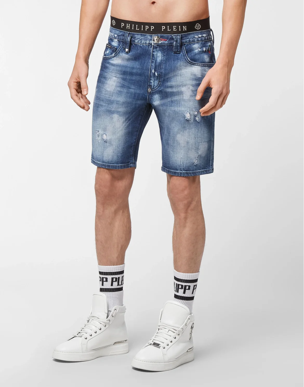 Denim Capri Shorts Destroyed, цвет: Синий