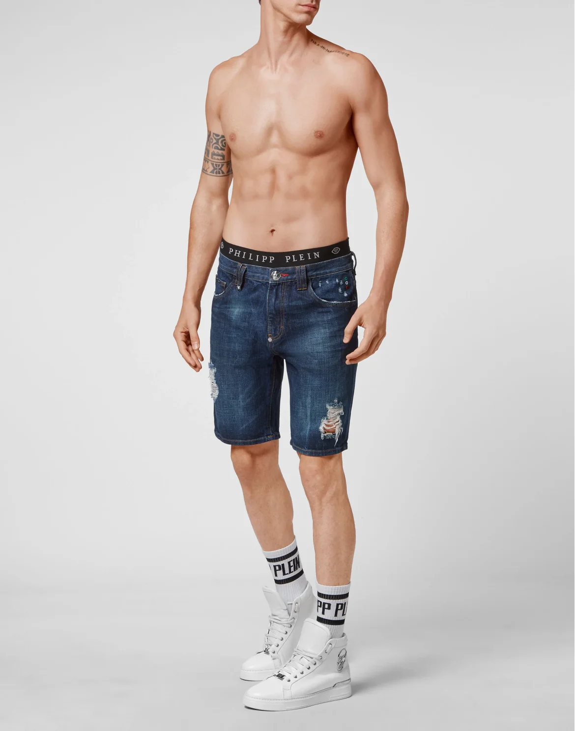 Denim Capri Shorts Destroyed, цвет: Синий