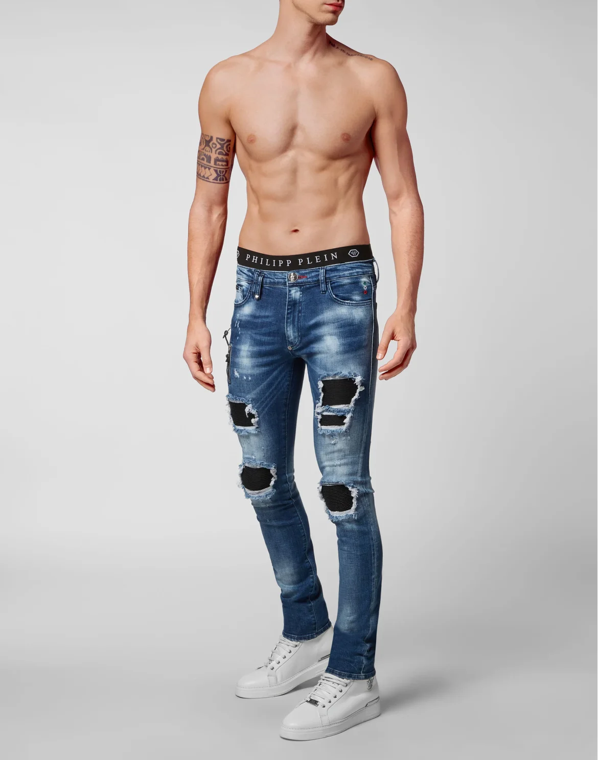 Denim Trousers Biker Destroyed, цвет: Синий